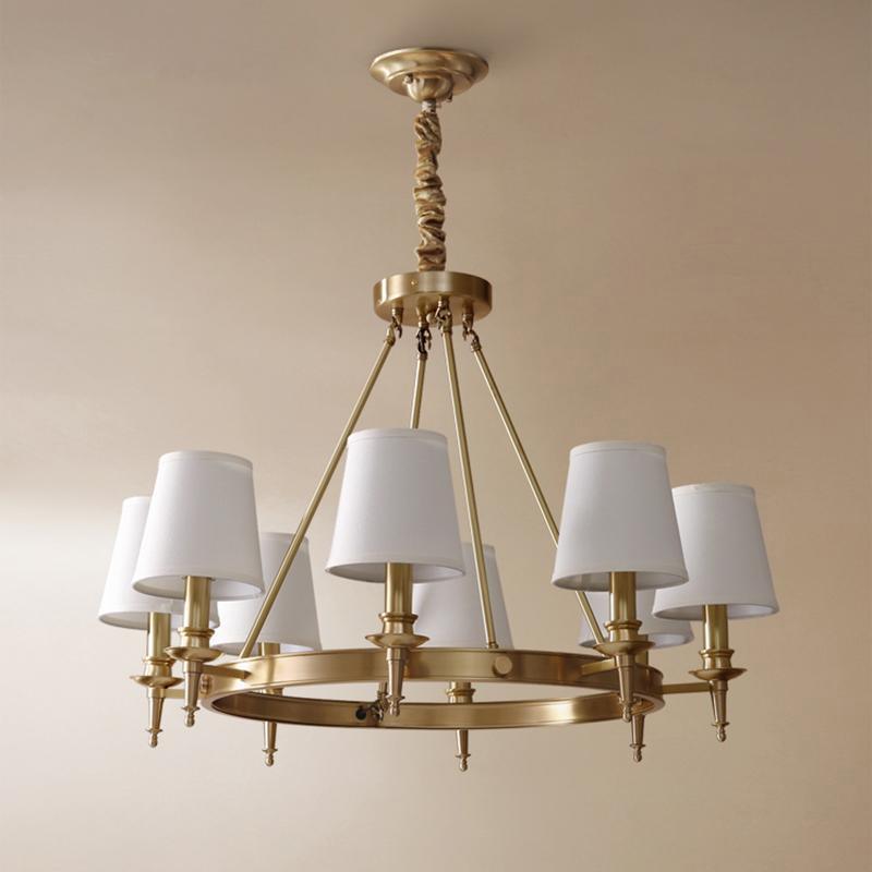 Dyvlen Chandelier Brass Linen Modern 8-Light-Neutral Decor