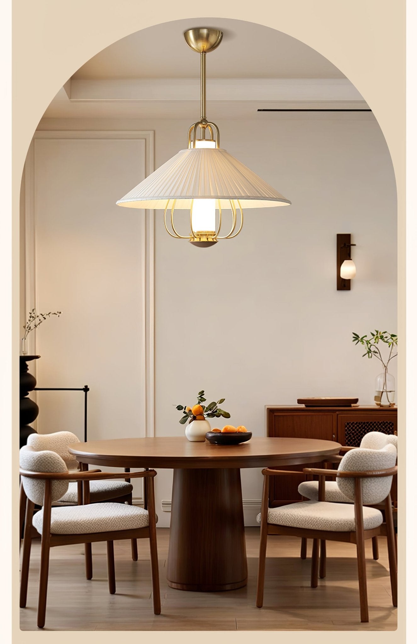 Lustra Pendant Light Fabric Gold LED Dining-Neutral Decor