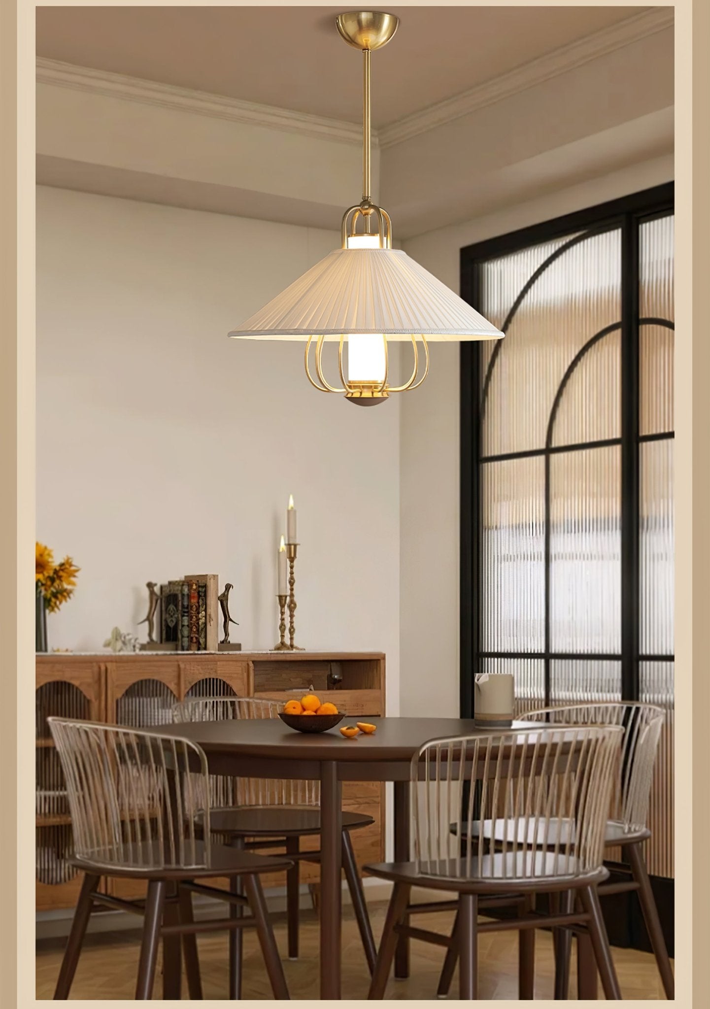 Lustra Pendant Light Fabric Gold LED Dining-Neutral Decor