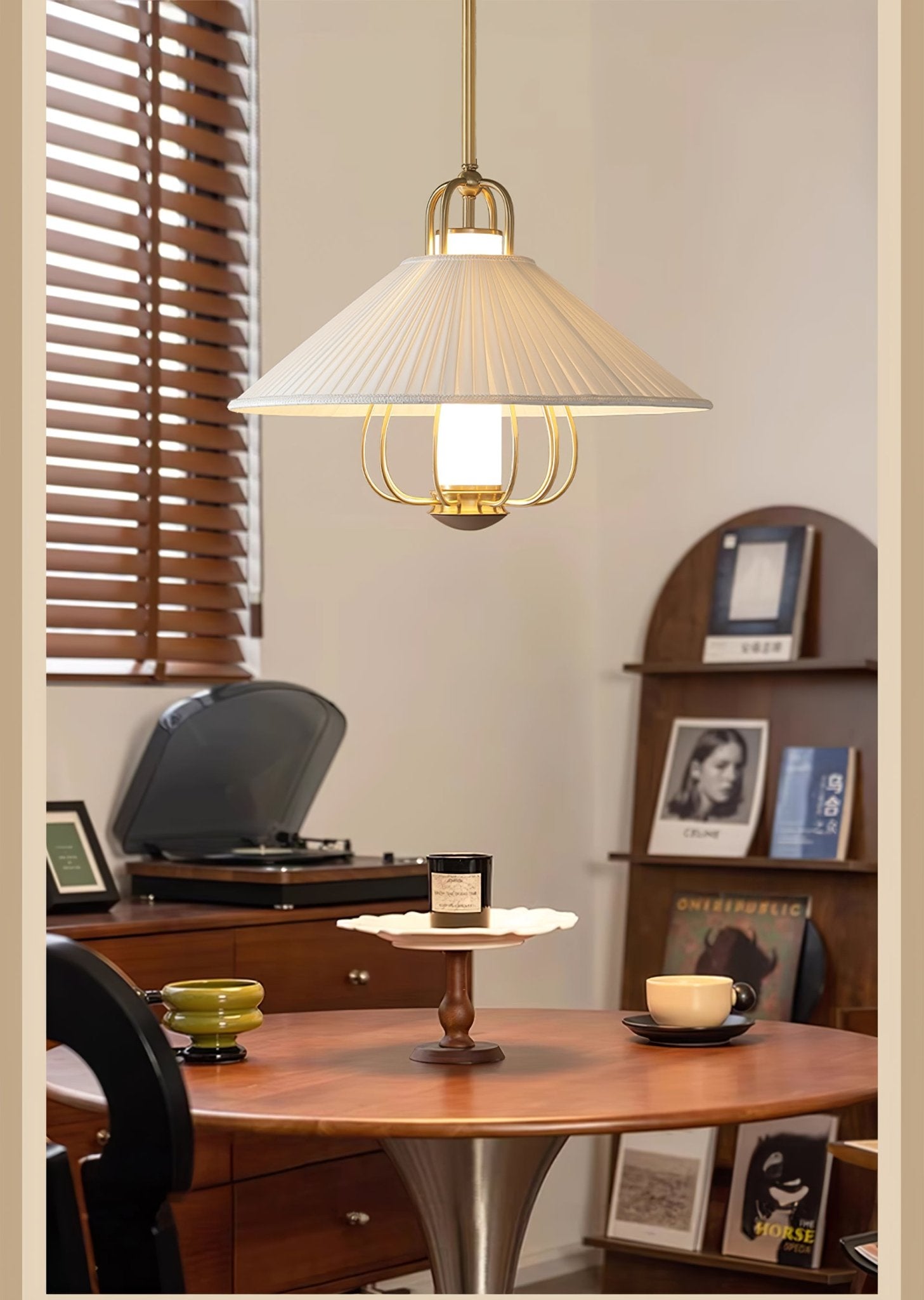 Lustra Pendant Light Fabric Gold LED Dining-Neutral Decor