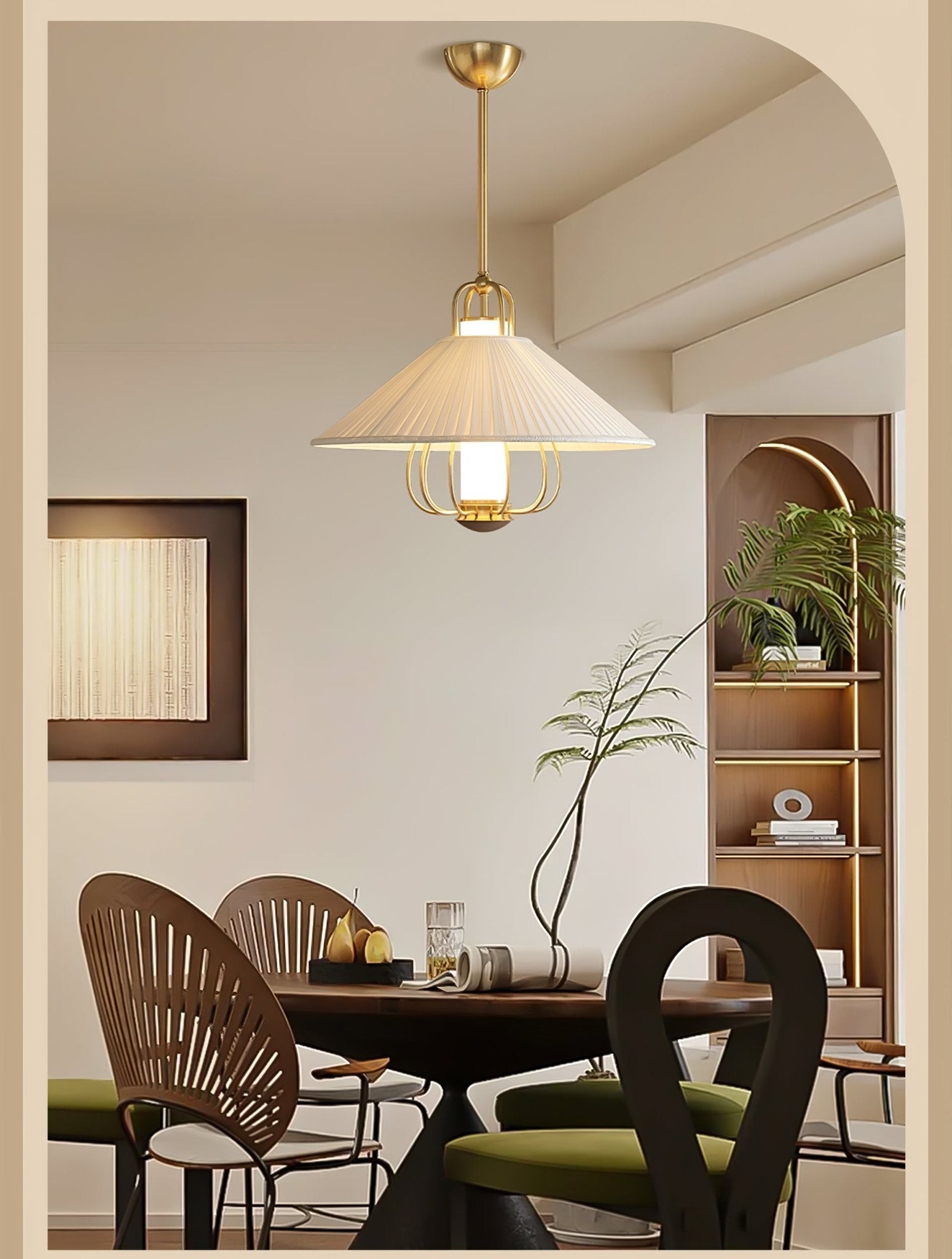 Lustra Pendant Light Fabric Gold LED Dining-Neutral Decor