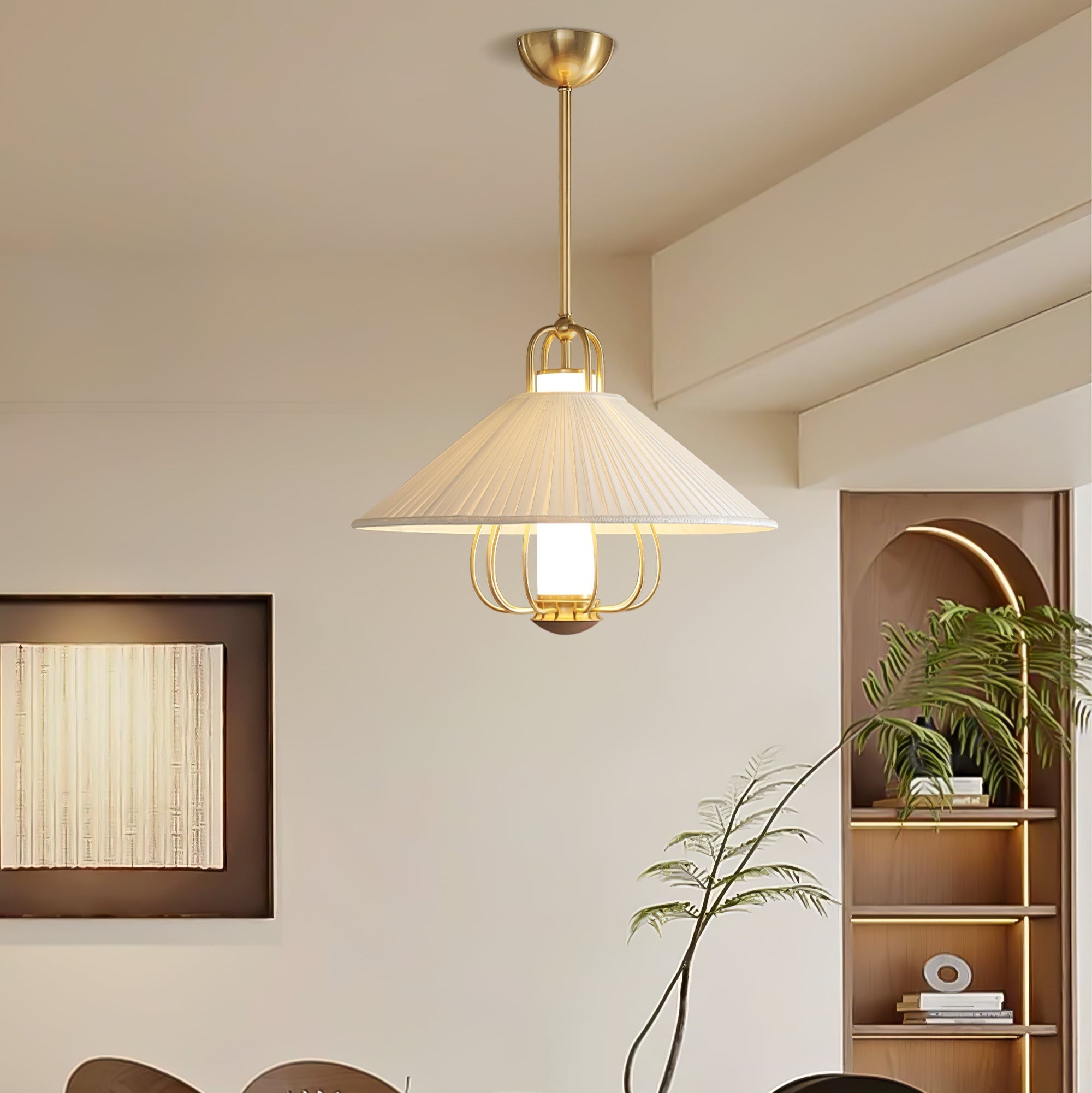 Lustra Pendant Light Fabric Gold LED Dining-Neutral Decor