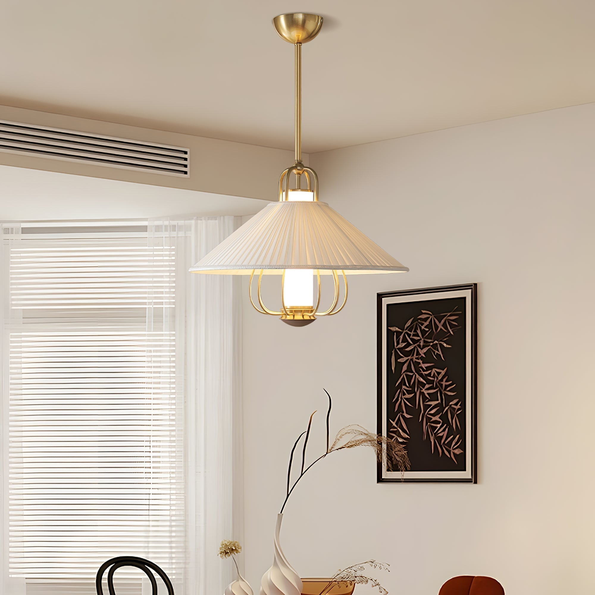 Lustra Pendant Light Fabric Gold LED Dining-Neutral Decor
