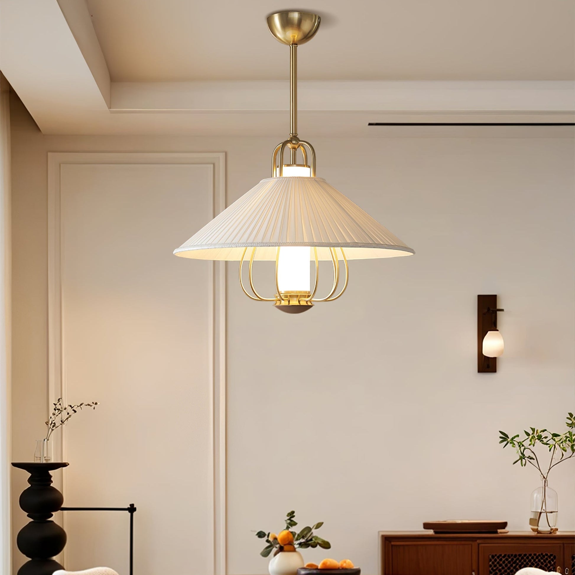 Lustra Pendant Light Fabric Gold LED Dining-Neutral Decor