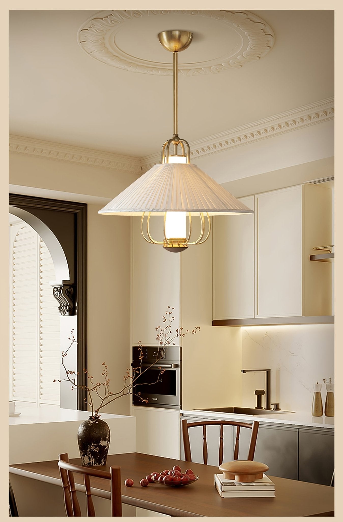 Lustra Pendant Light Fabric Gold LED Dining-Neutral Decor