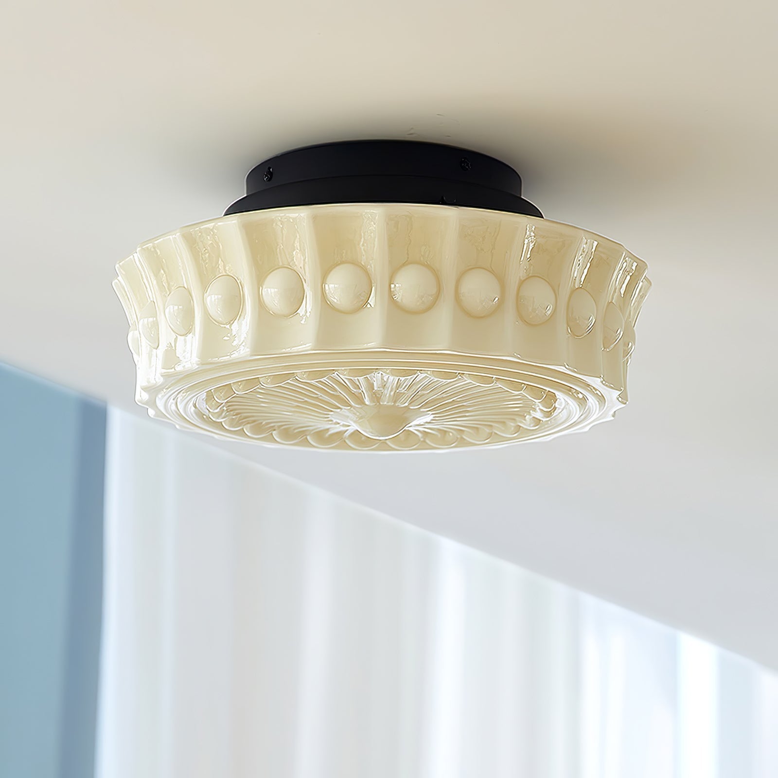 Solara Ceiling Lamp White Glass Floral for Living Room-Neutral Decor
