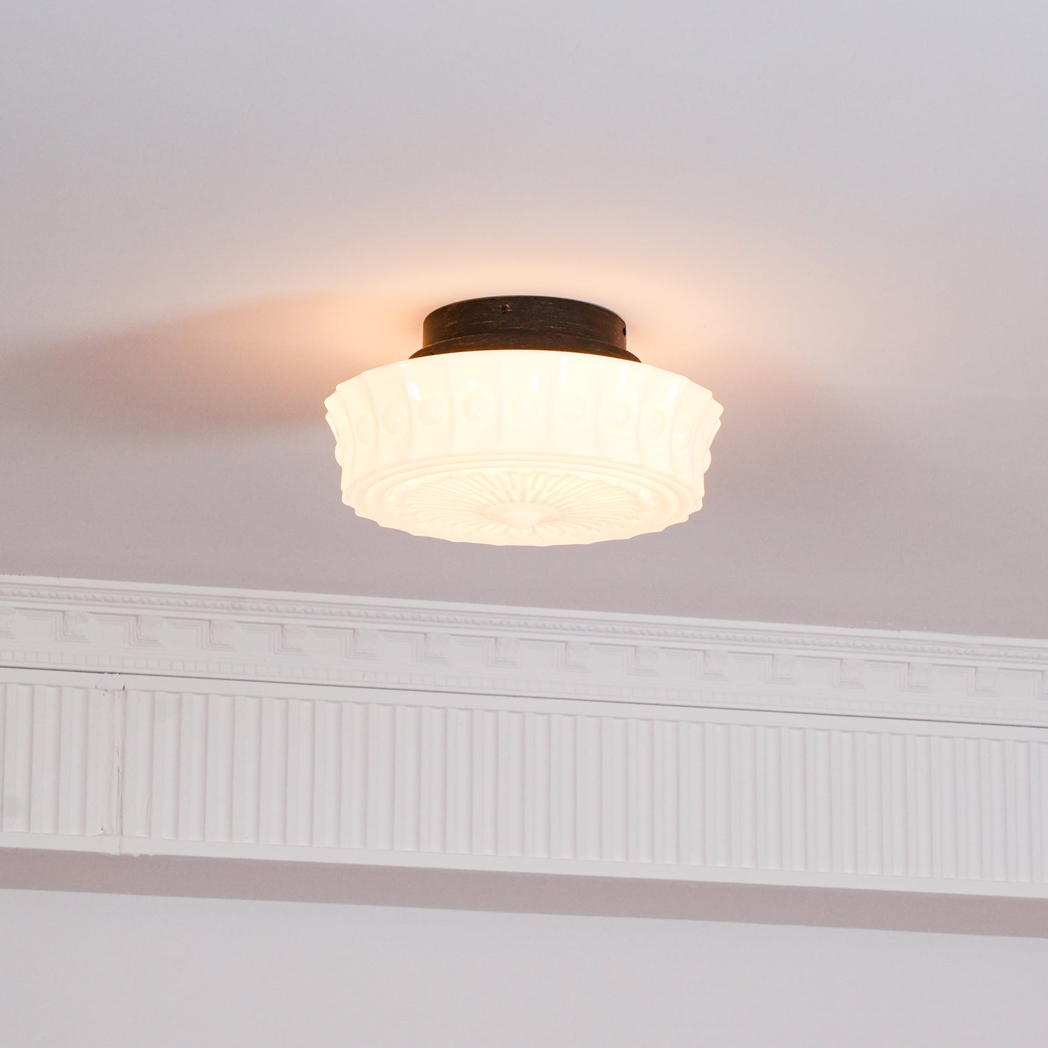 Solara Ceiling Lamp White Glass Floral for Living Room-Neutral Decor