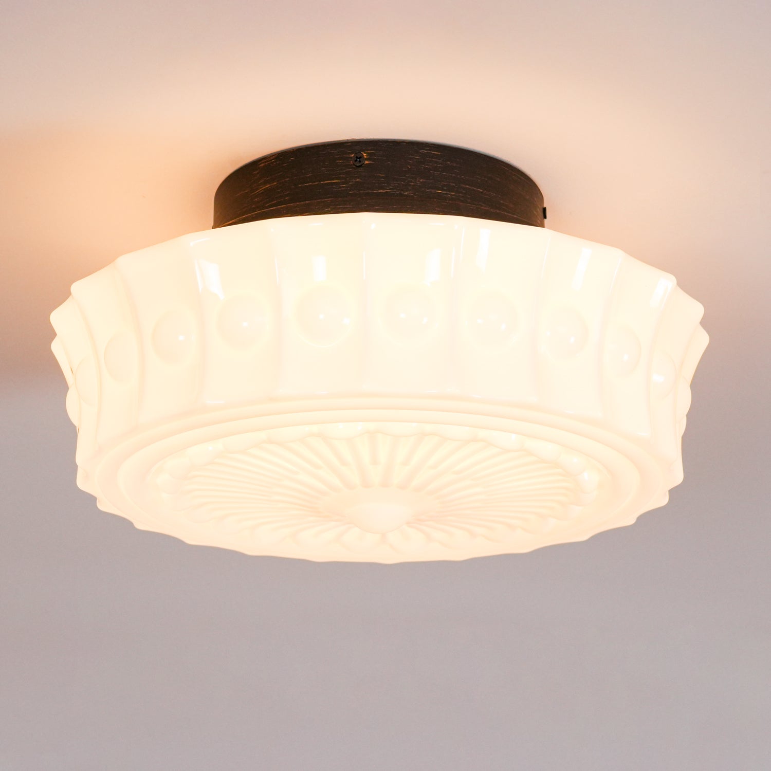 Solara Ceiling Lamp White Glass Floral for Living Room-Neutral Decor