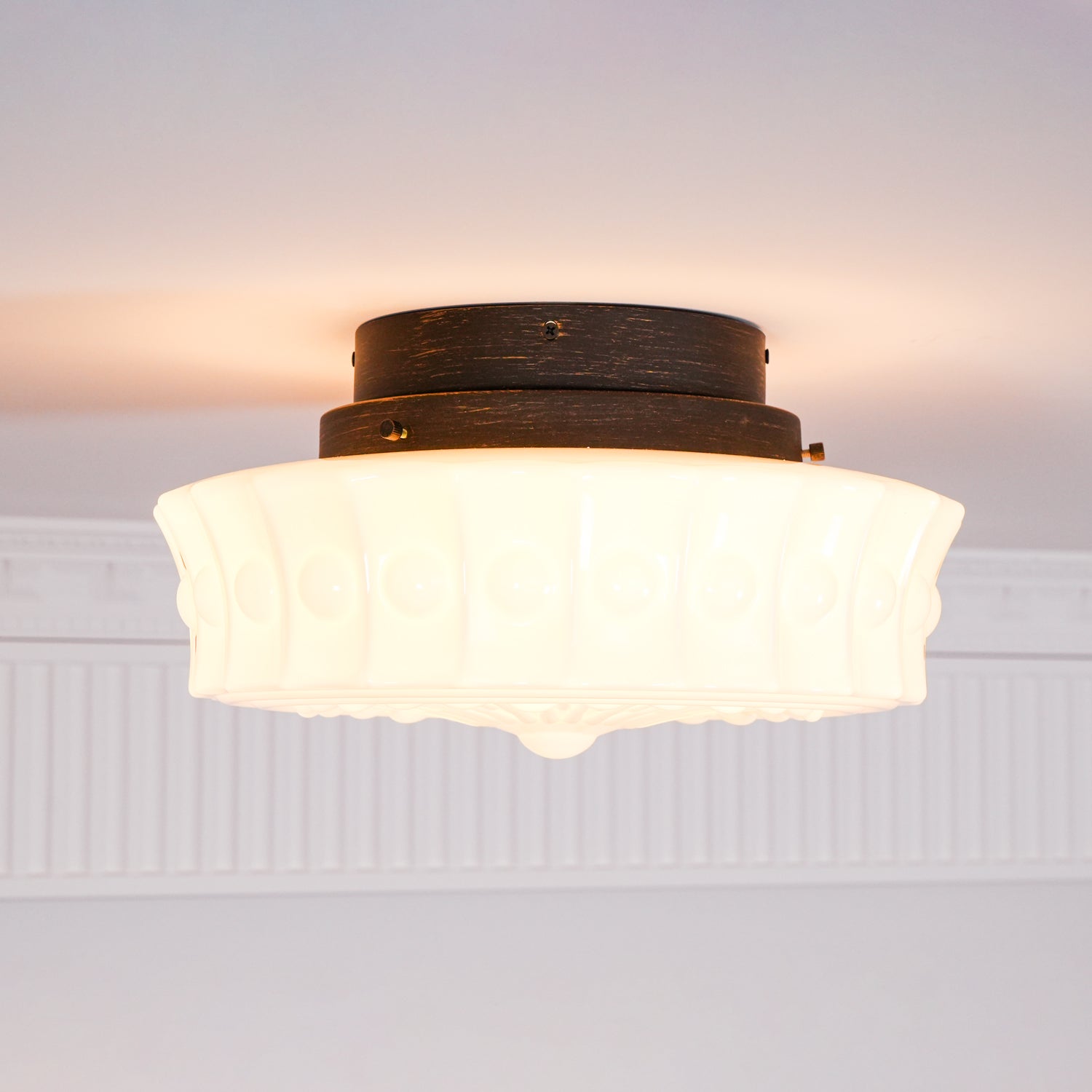 Solara Ceiling Lamp White Glass Floral for Living Room-Neutral Decor