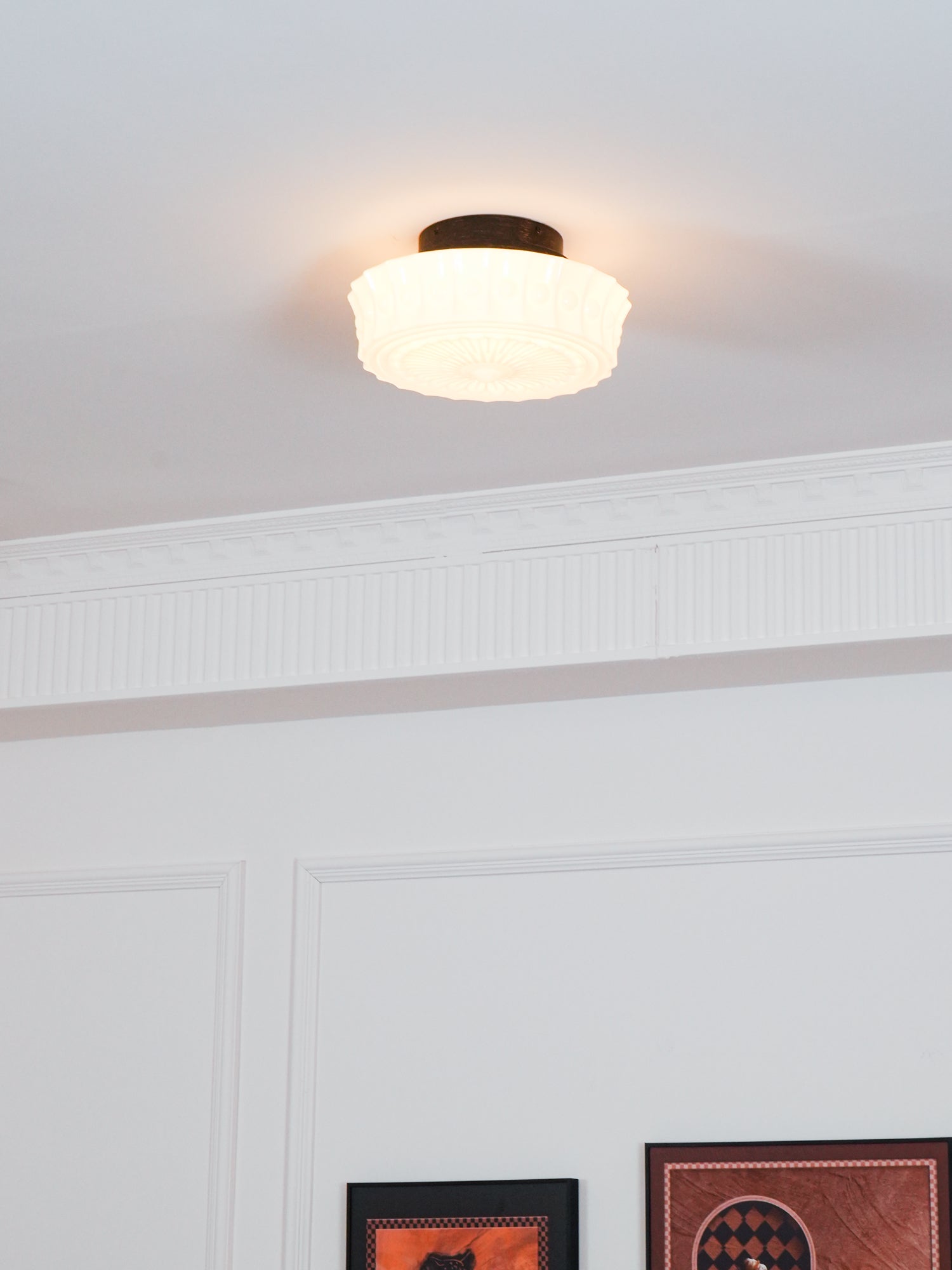 Solara Ceiling Lamp White Glass Floral for Living Room-Neutral Decor