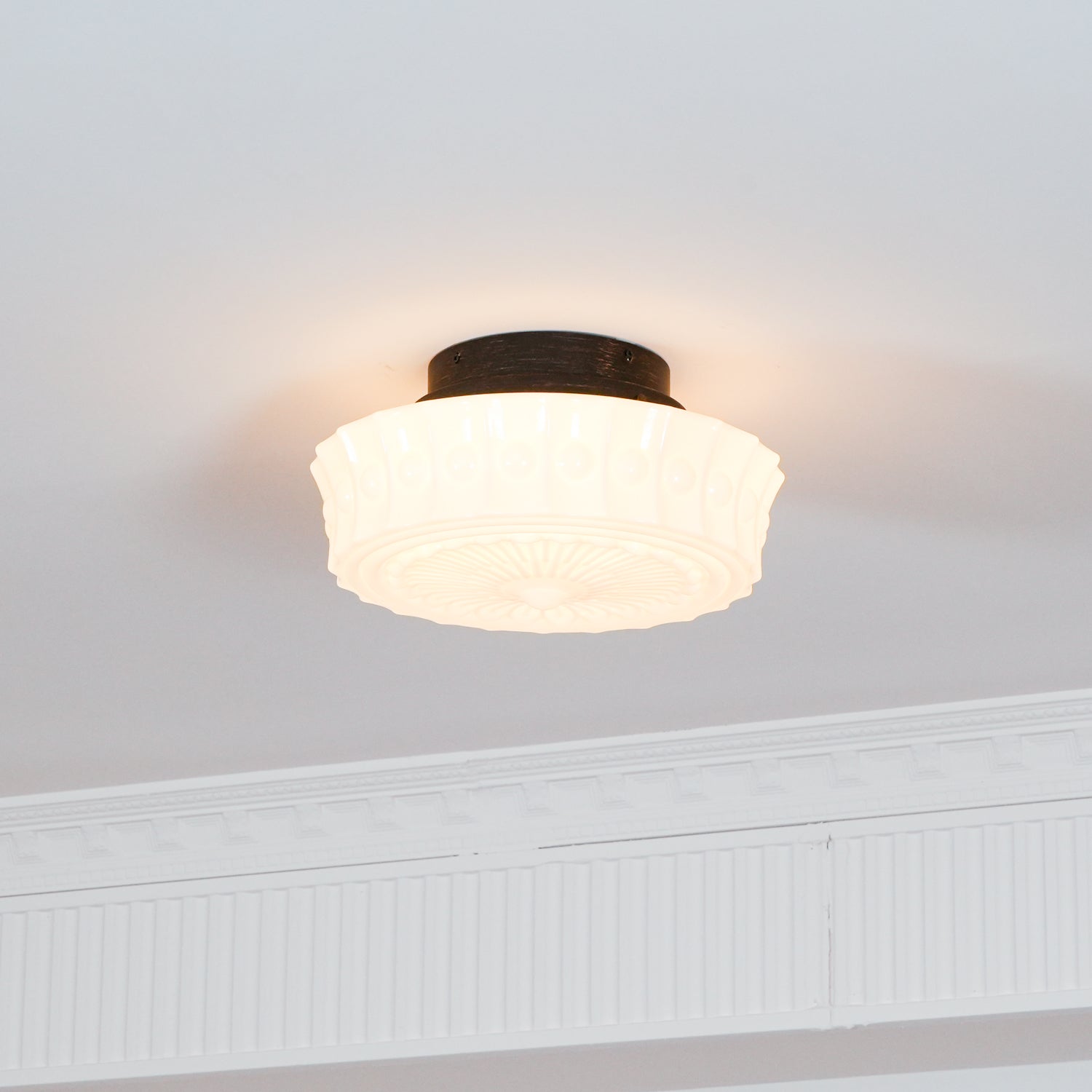 Solara Ceiling Lamp White Glass Floral for Living Room-Neutral Decor