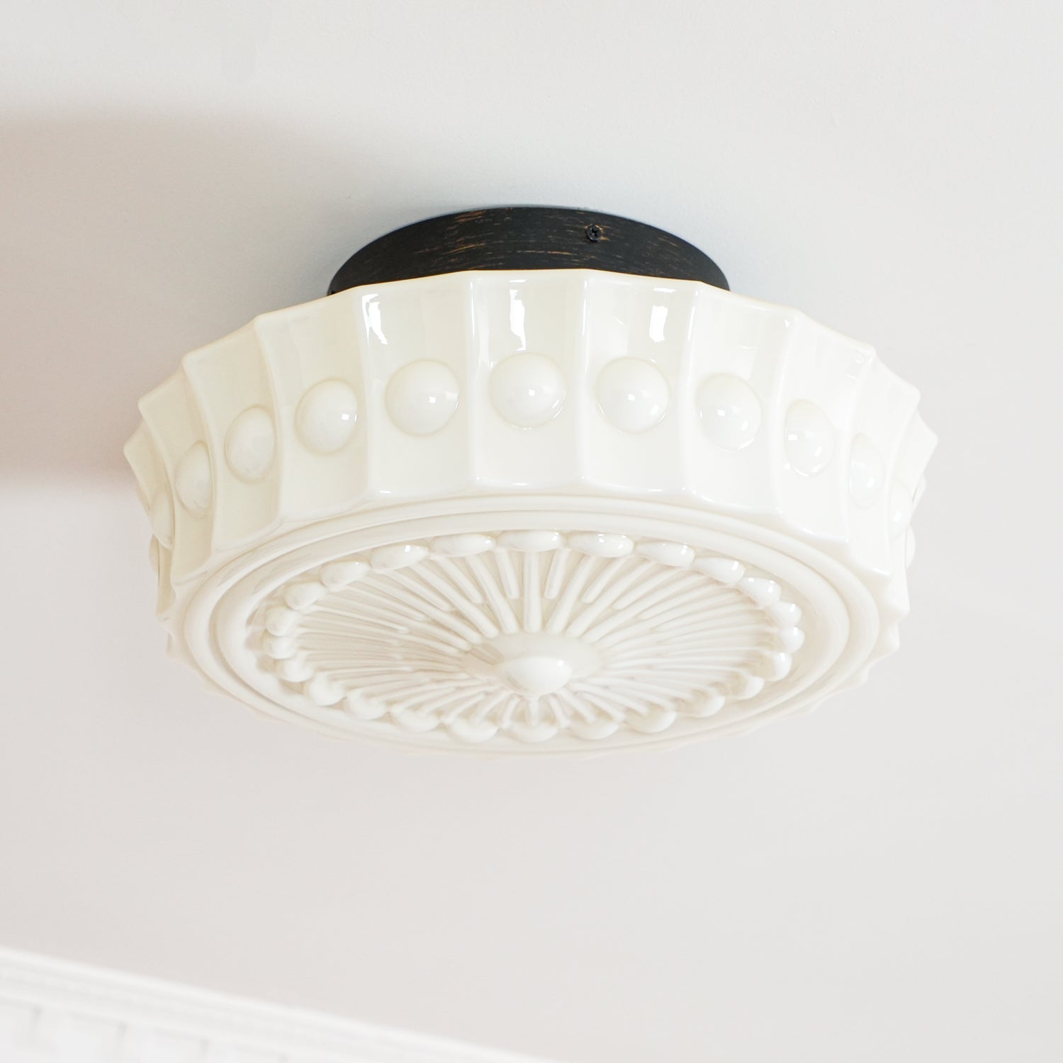 Solara Ceiling Lamp White Glass Floral for Living Room-Neutral Decor