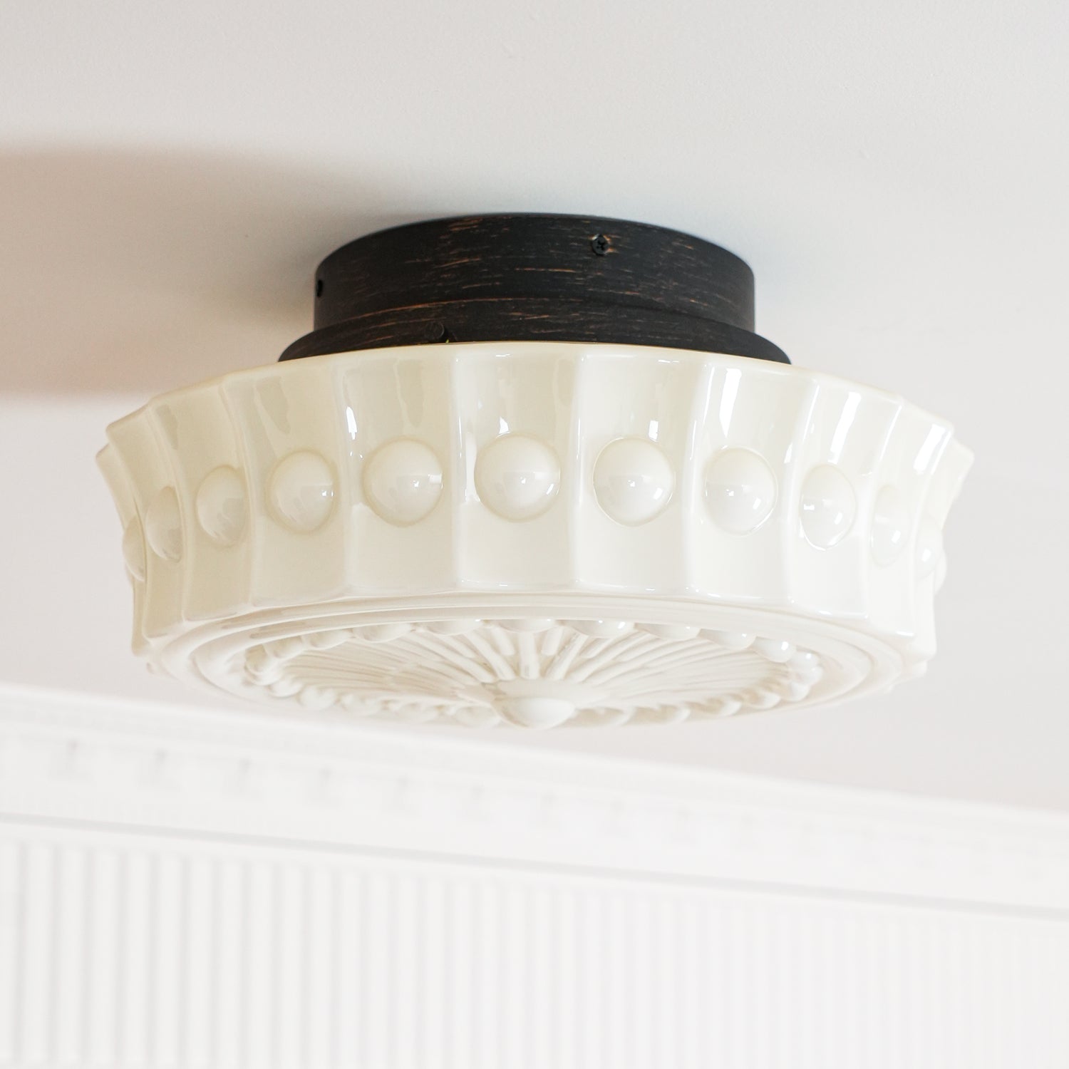 Solara Ceiling Lamp White Glass Floral for Living Room-Neutral Decor