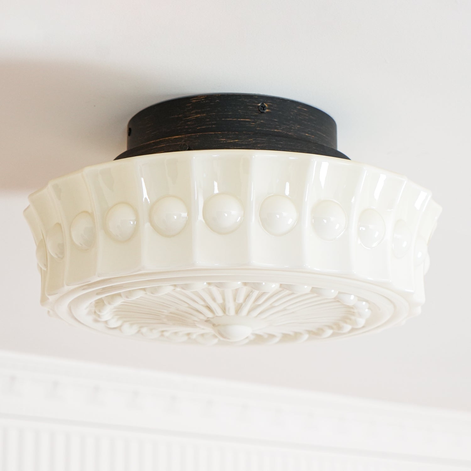 Solara Ceiling Lamp White Glass Floral for Living Room-Neutral Decor