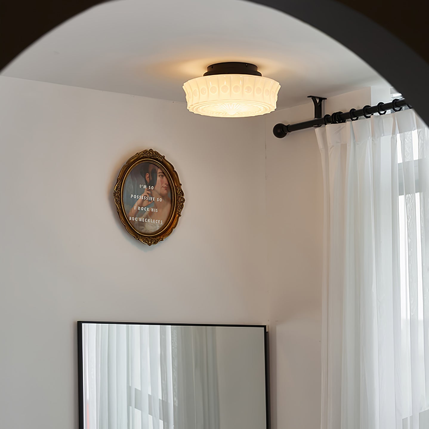 Solara Ceiling Lamp White Glass Floral for Living Room-Neutral Decor