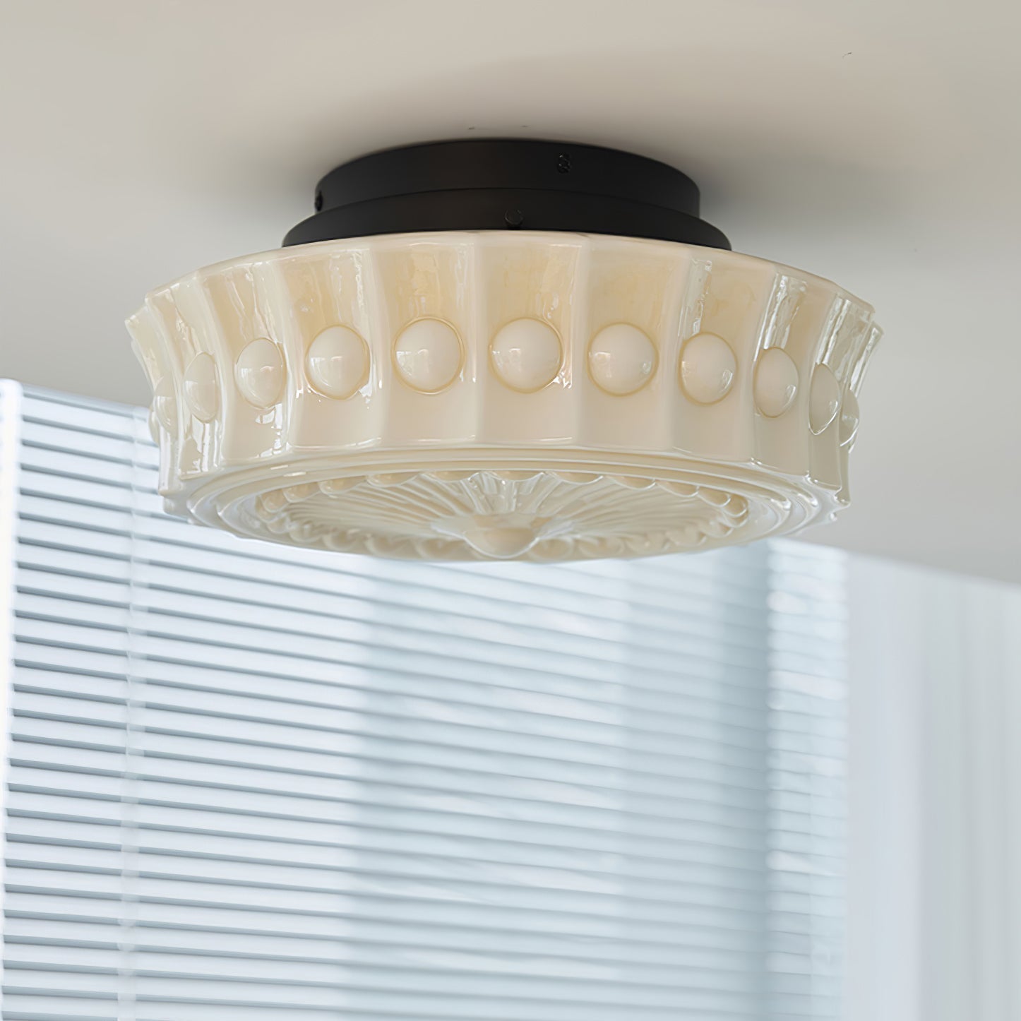 Solara Ceiling Lamp White Glass Floral for Living Room-Neutral Decor