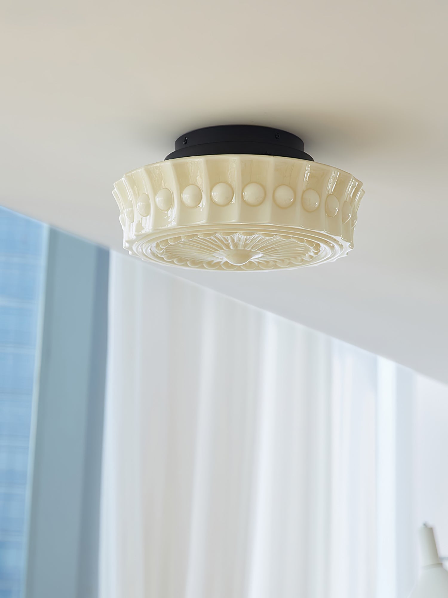Solara Ceiling Lamp White Glass Floral for Living Room-Neutral Decor