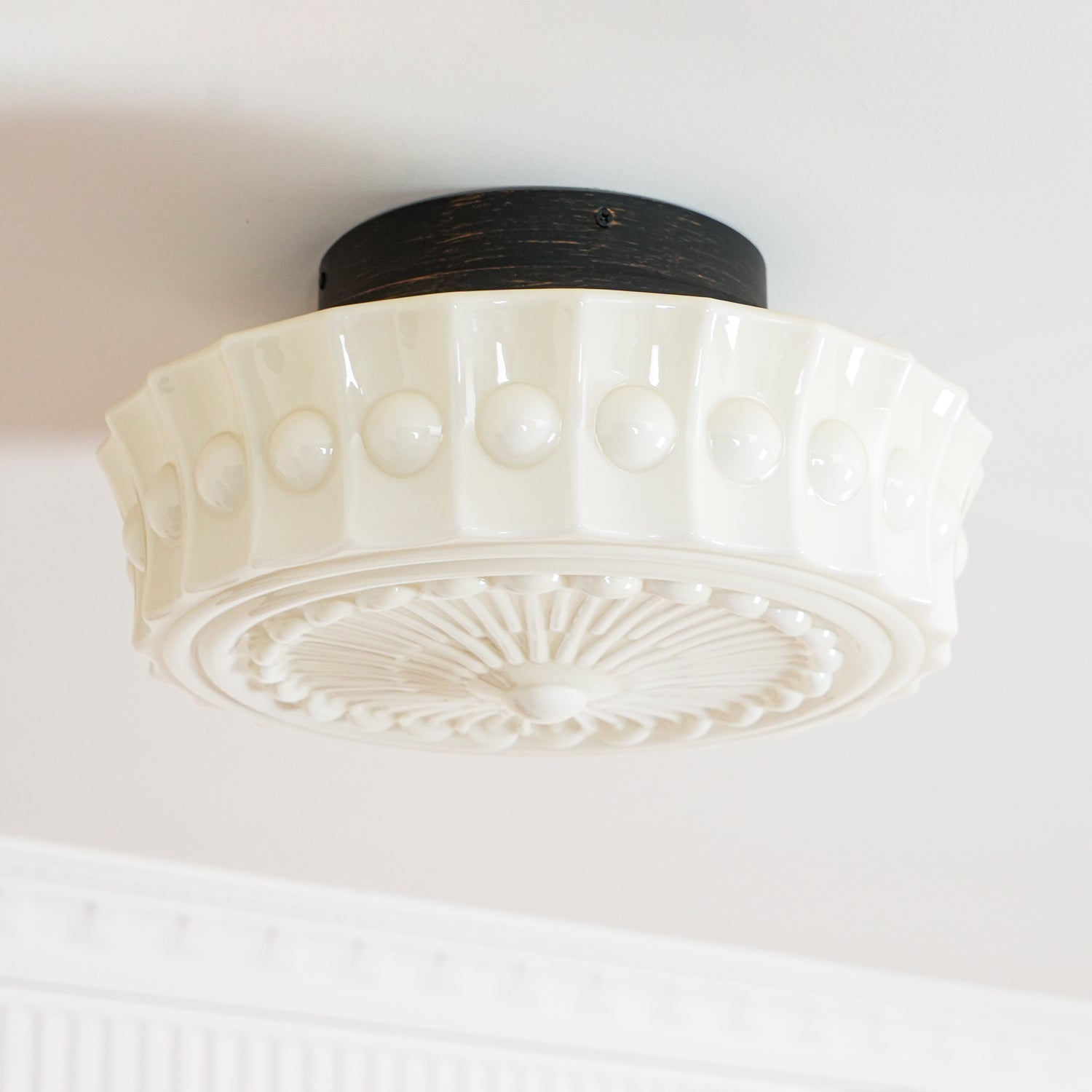 Solara Ceiling Lamp White Glass Floral for Living Room-Neutral Decor