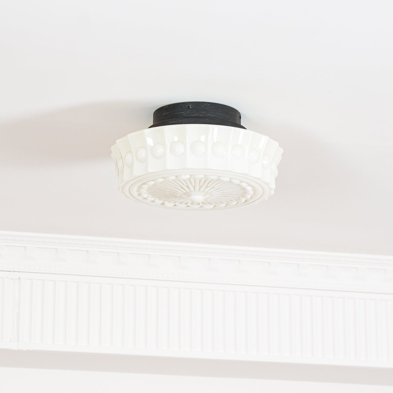 Solara Ceiling Lamp White Glass Floral for Living Room-Neutral Decor