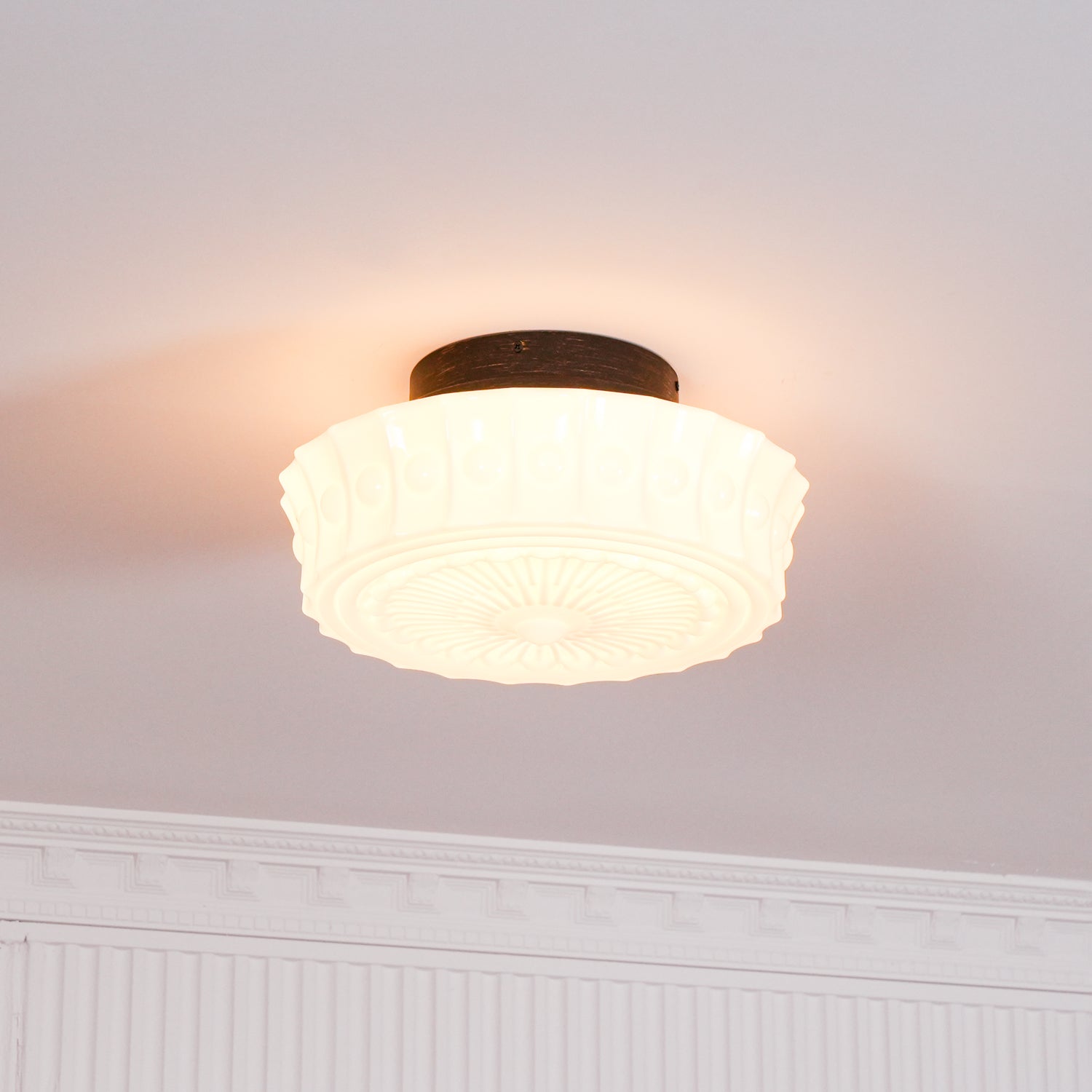 Solara Ceiling Lamp White Glass Floral for Living Room-Neutral Decor
