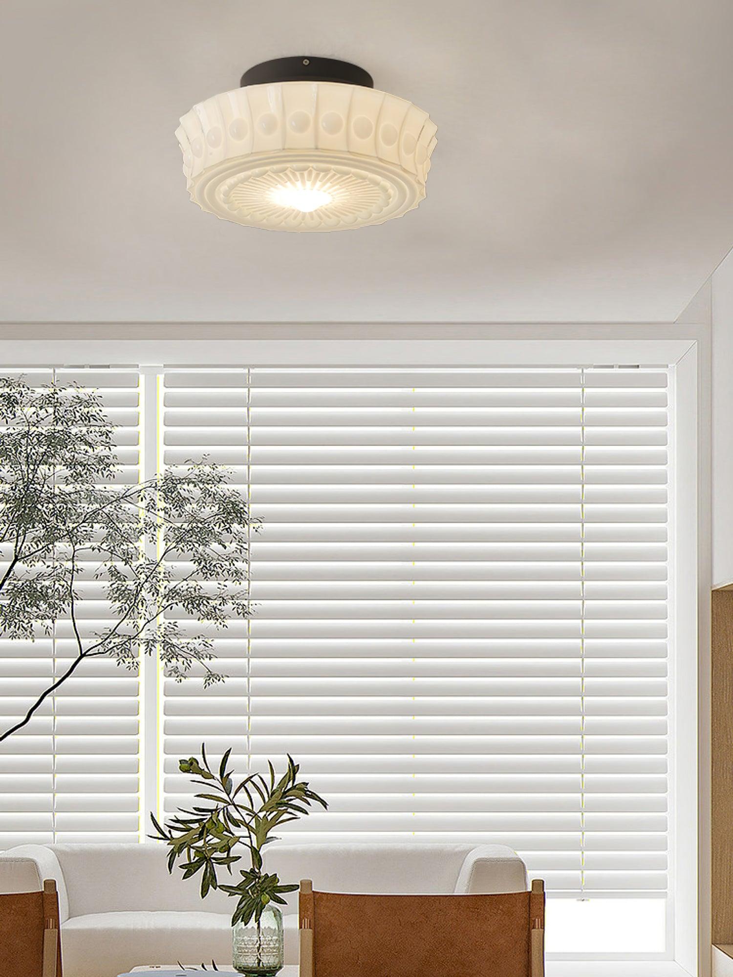 Solara Ceiling Lamp White Glass Floral for Living Room-Neutral Decor