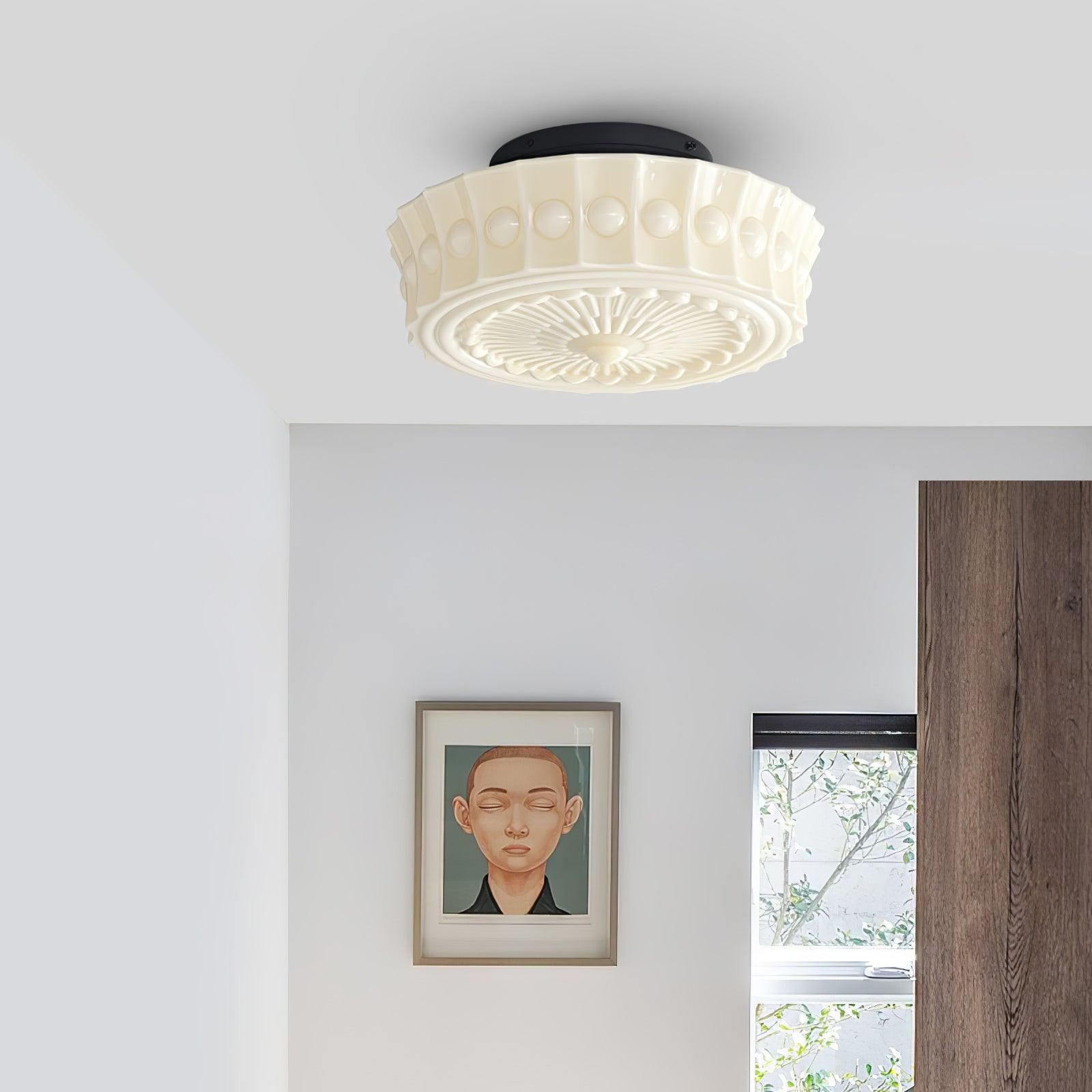 Solara Ceiling Lamp White Glass Floral for Living Room-Neutral Decor