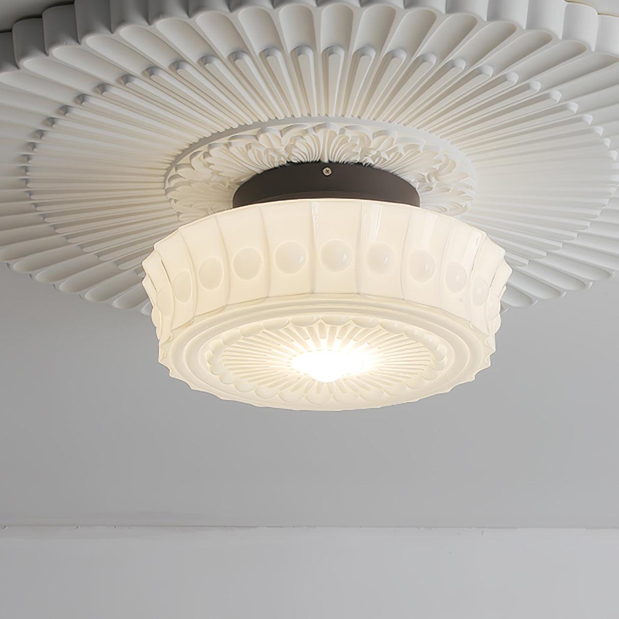 Solara Ceiling Lamp White Glass Floral for Living Room-Neutral Decor