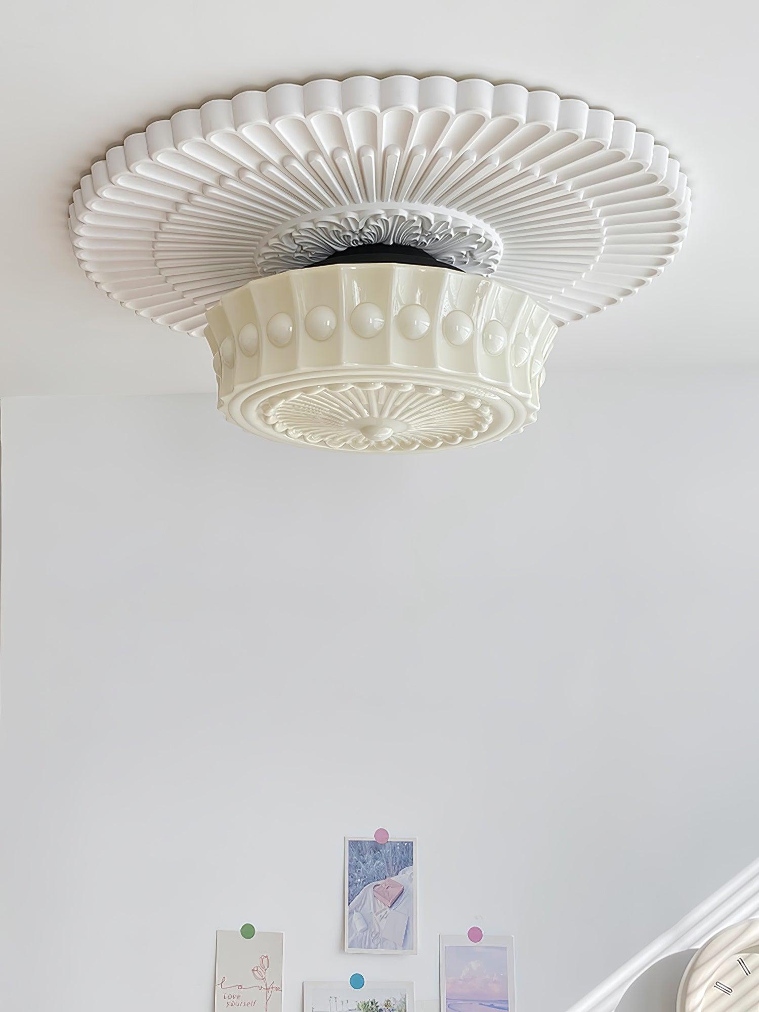 Solara Ceiling Lamp White Glass Floral for Living Room-Neutral Decor