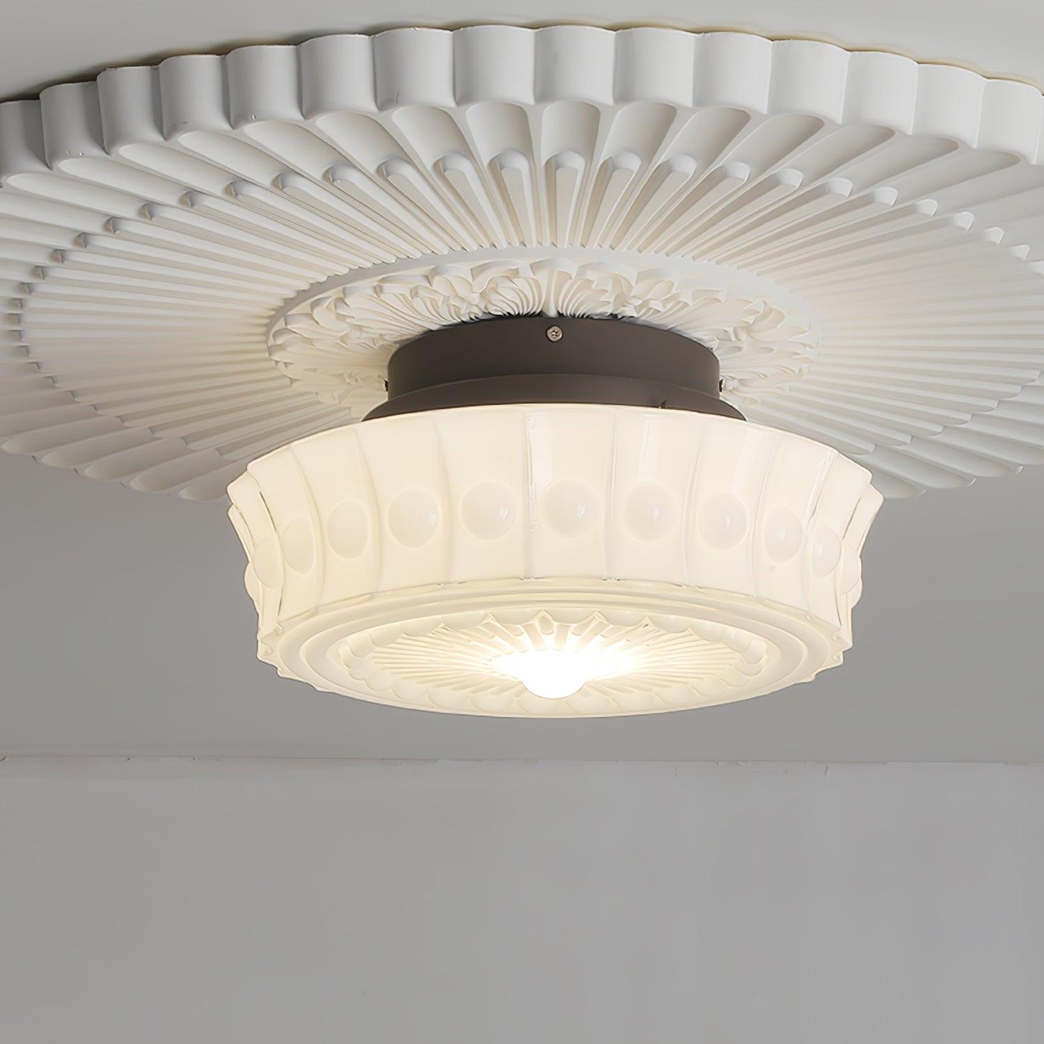 Solara Ceiling Lamp White Glass Floral for Living Room-Neutral Decor