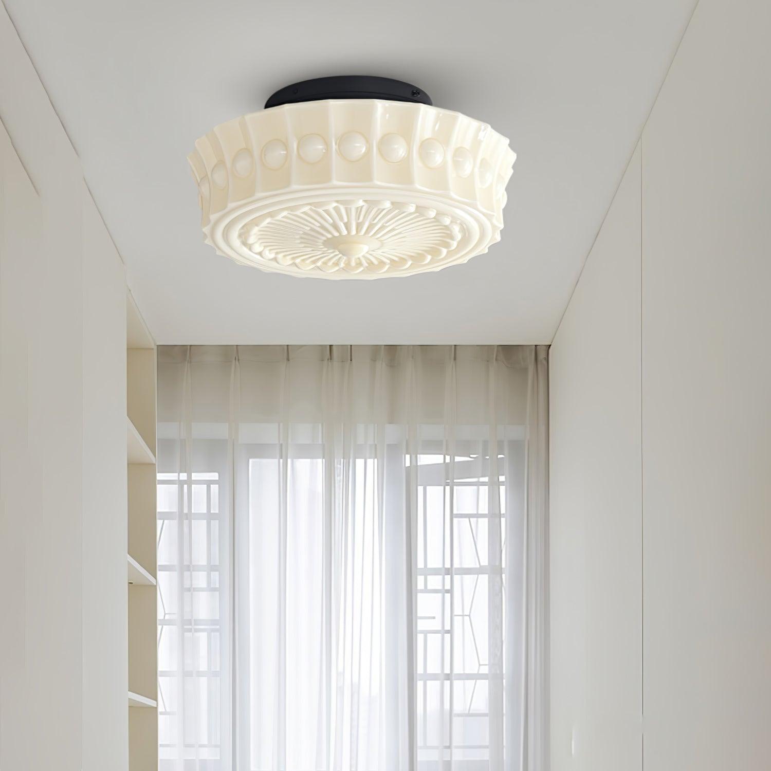 Solara Ceiling Lamp White Glass Floral for Living Room-Neutral Decor