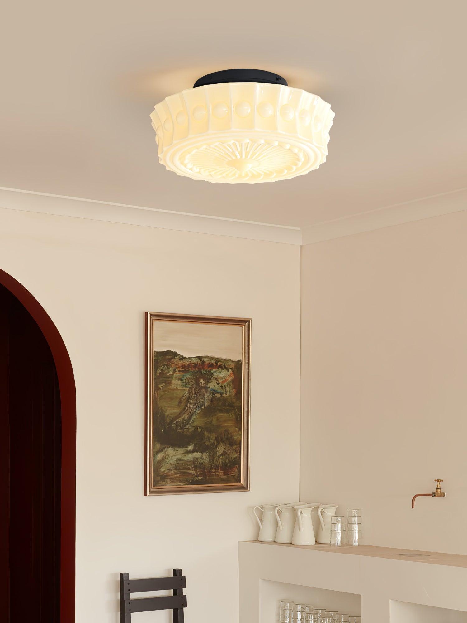 Solara Ceiling Lamp White Glass Floral for Living Room-Neutral Decor