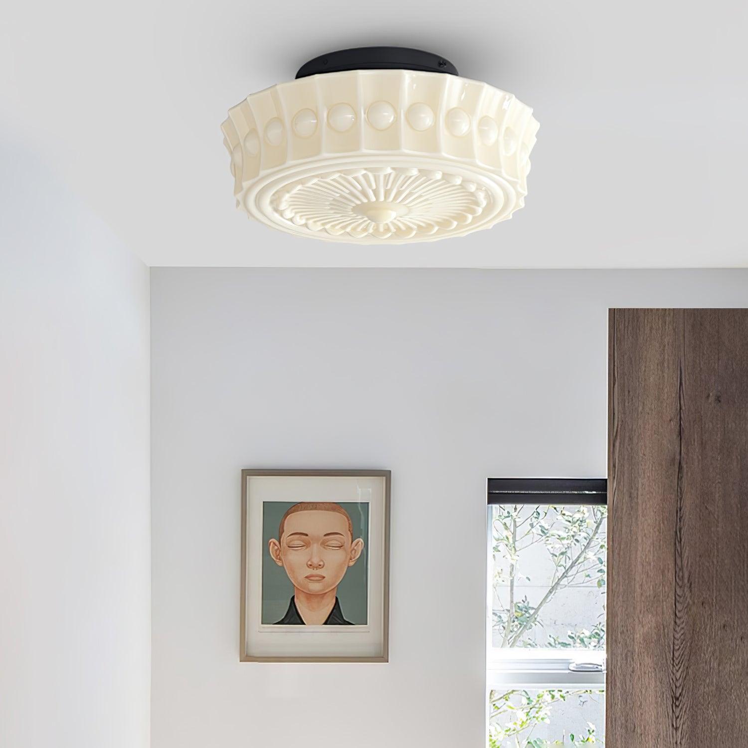 Solara Ceiling Lamp White Glass Floral for Living Room-Neutral Decor