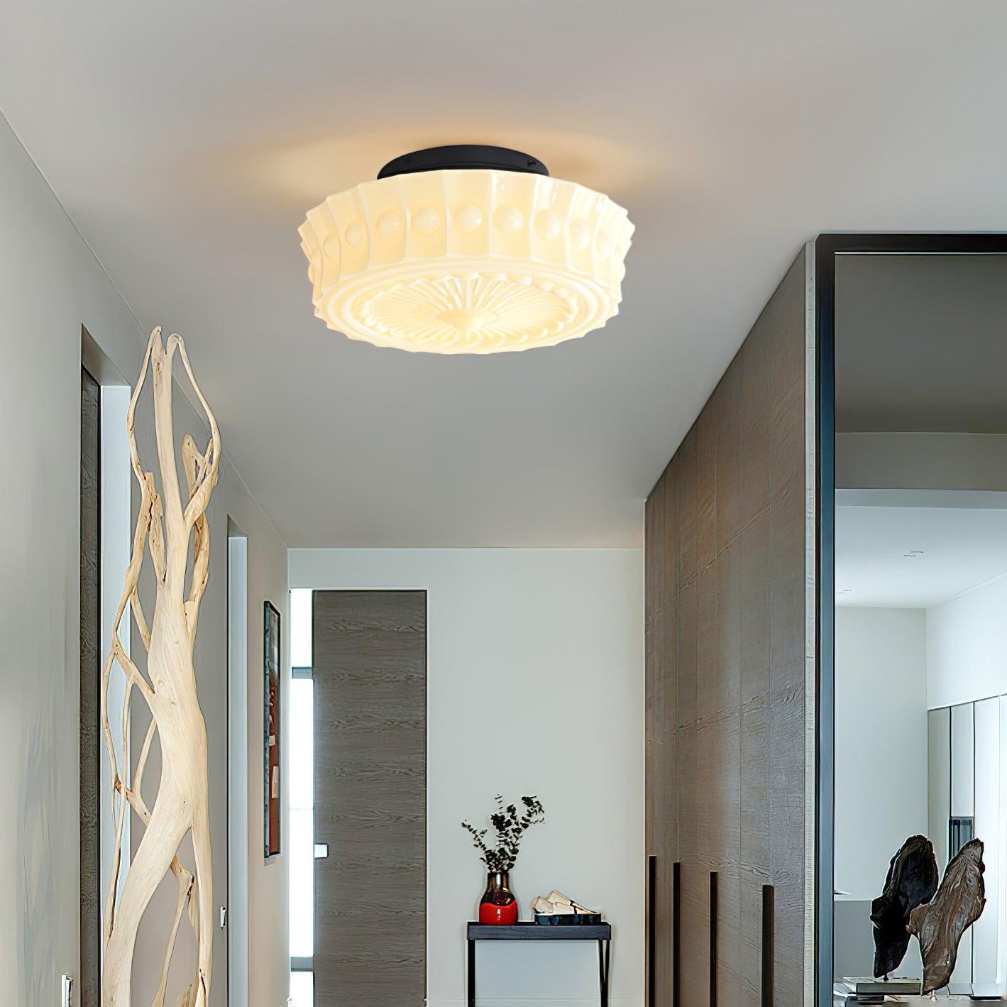 Solara Ceiling Lamp White Glass Floral for Living Room-Neutral Decor