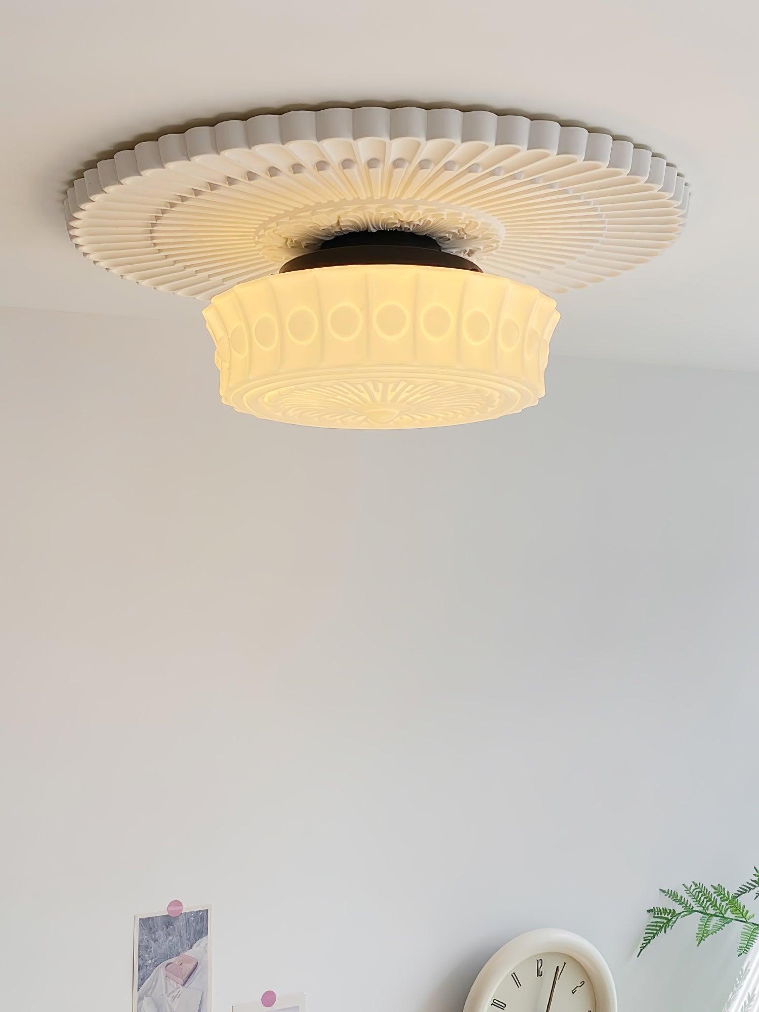 Solara Ceiling Lamp White Glass Floral for Living Room-Neutral Decor