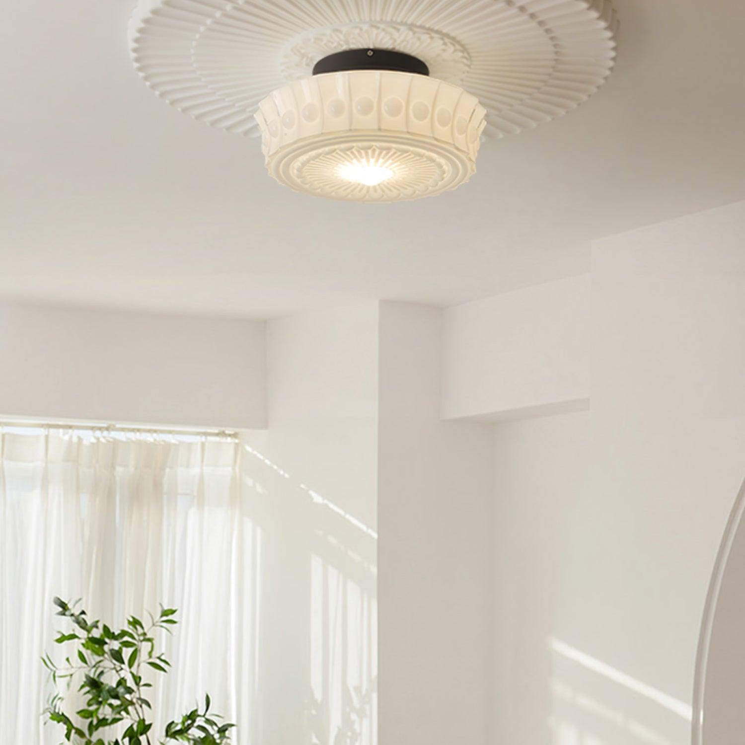 Solara Ceiling Lamp White Glass Floral for Living Room-Neutral Decor