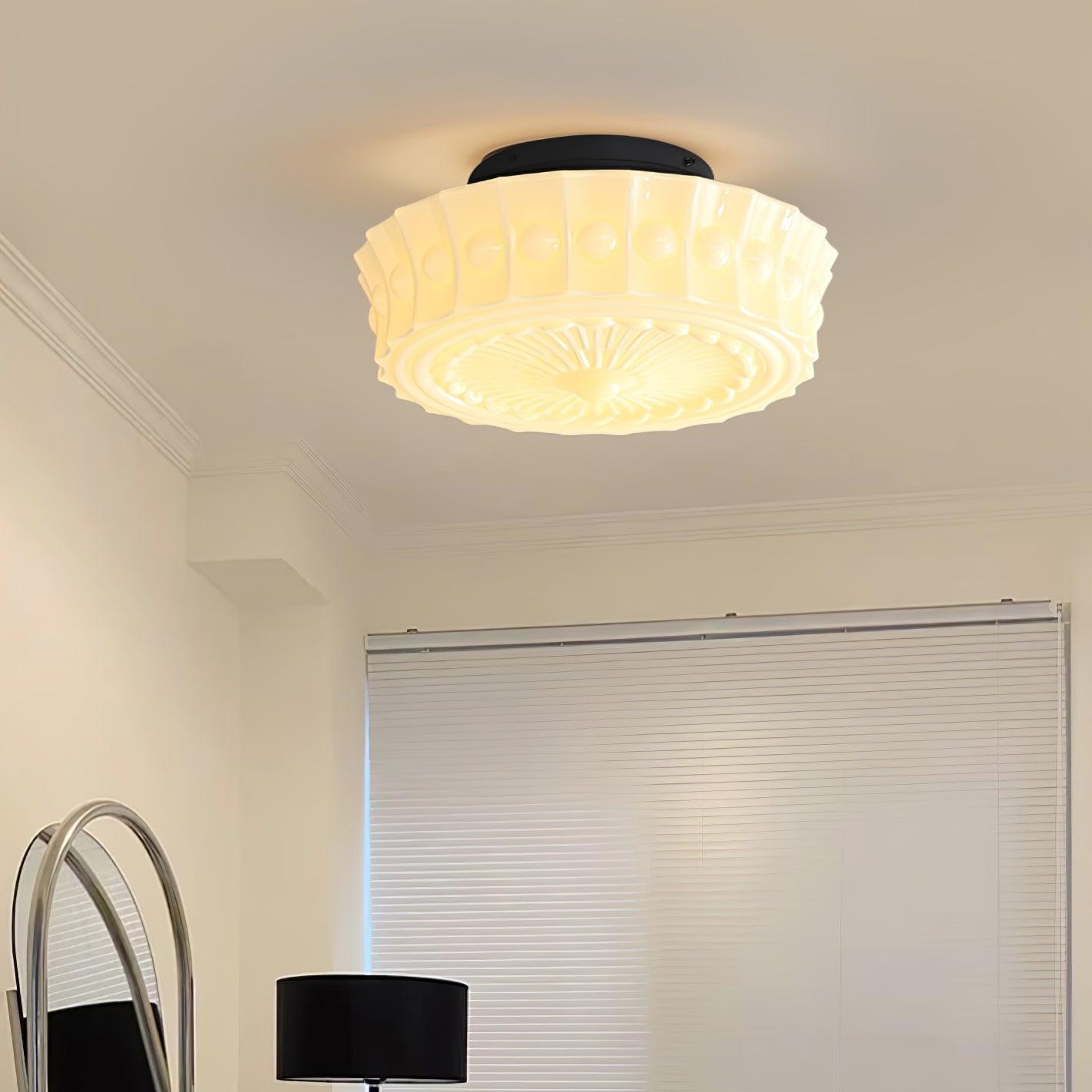 Solara Ceiling Lamp White Glass Floral for Living Room-Neutral Decor