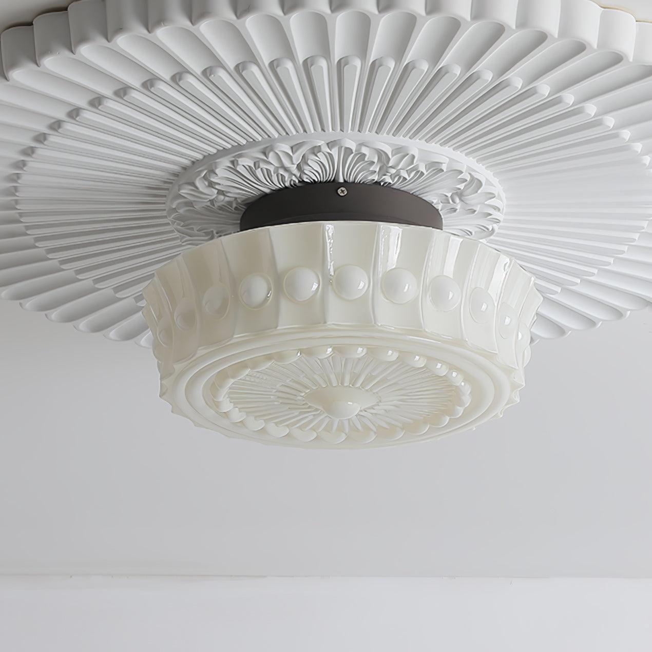 Solara Ceiling Lamp White Glass Floral for Living Room-Neutral Decor
