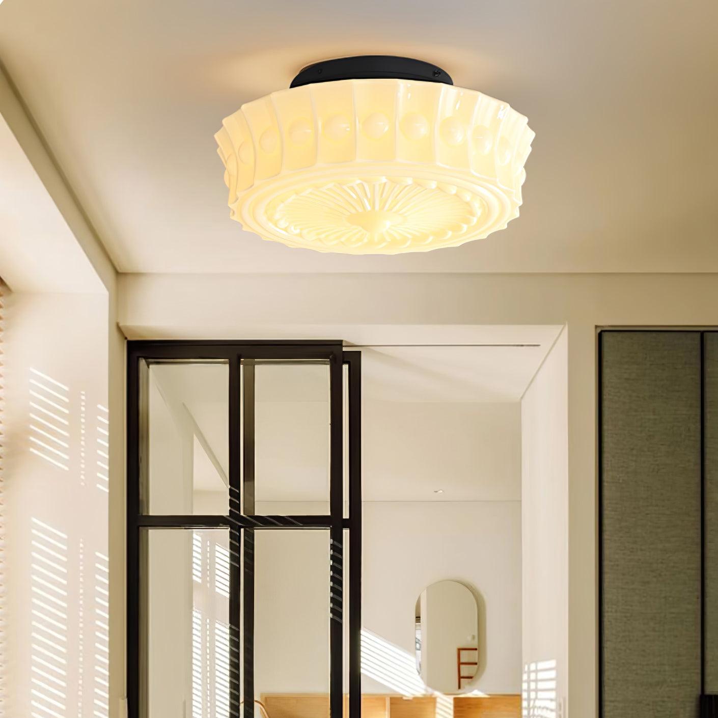 Solara Ceiling Lamp White Glass Floral for Living Room-Neutral Decor