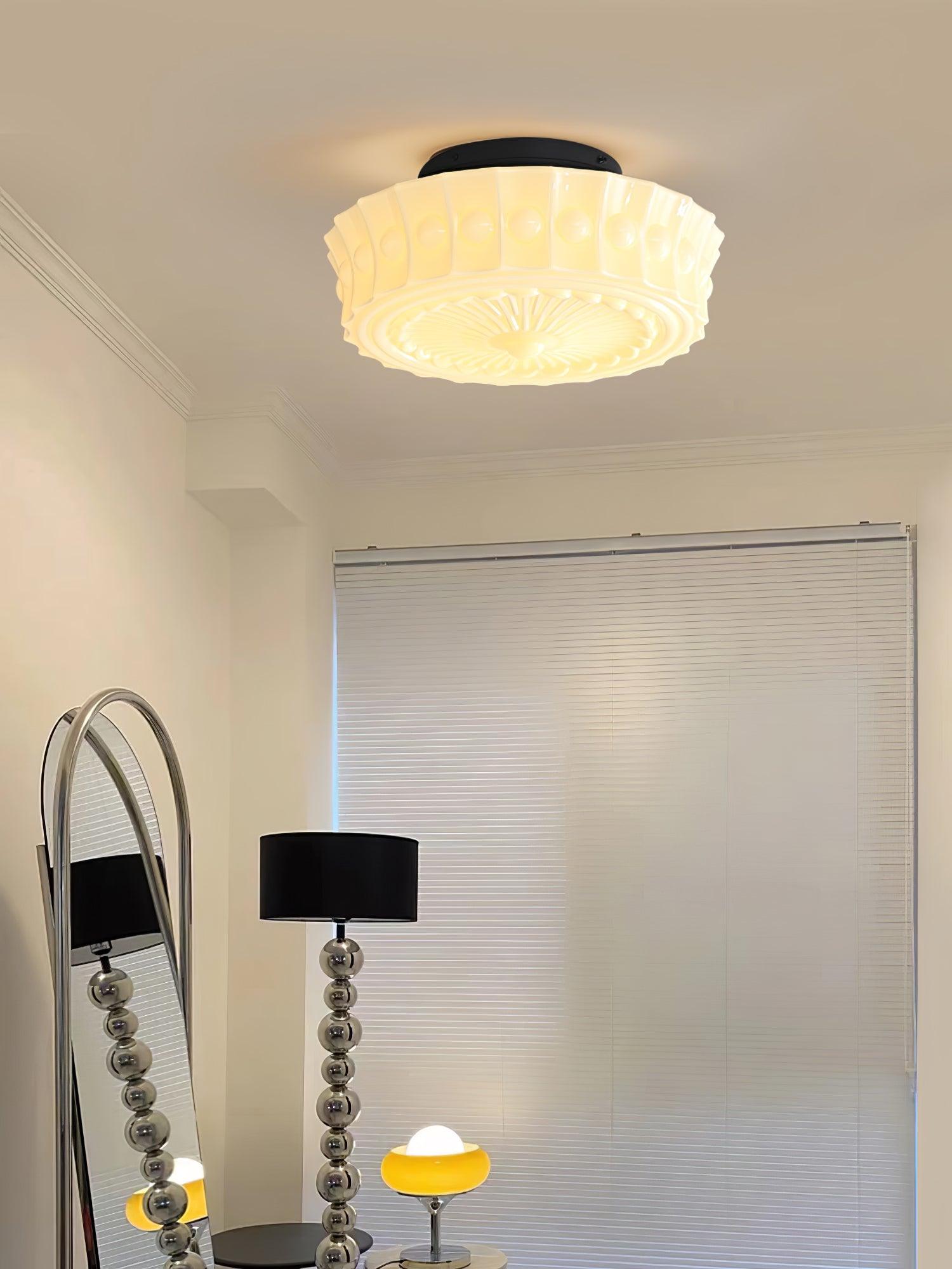 Solara Ceiling Lamp White Glass Floral for Living Room-Neutral Decor