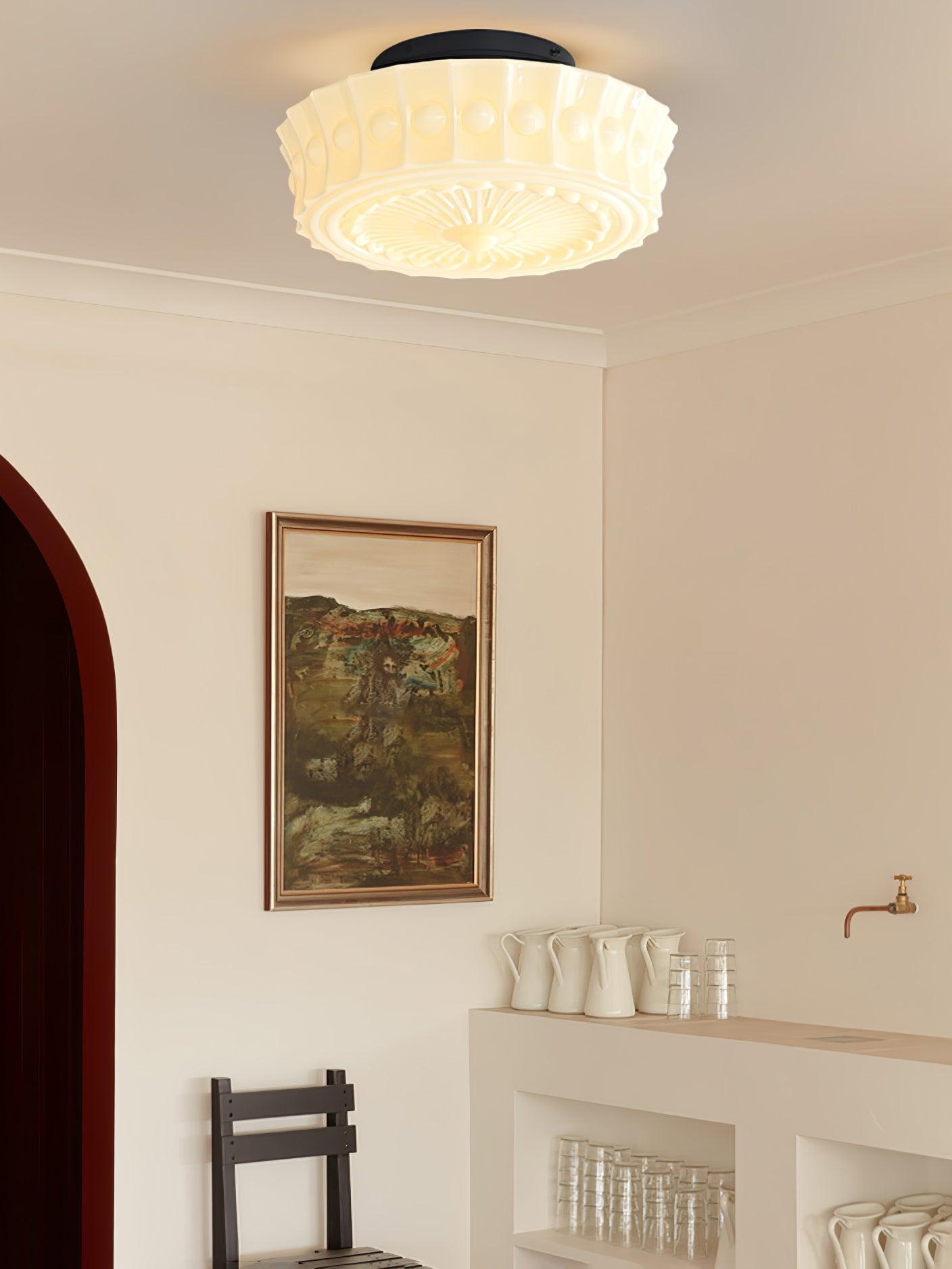 Solara Ceiling Lamp White Glass Floral for Living Room-Neutral Decor