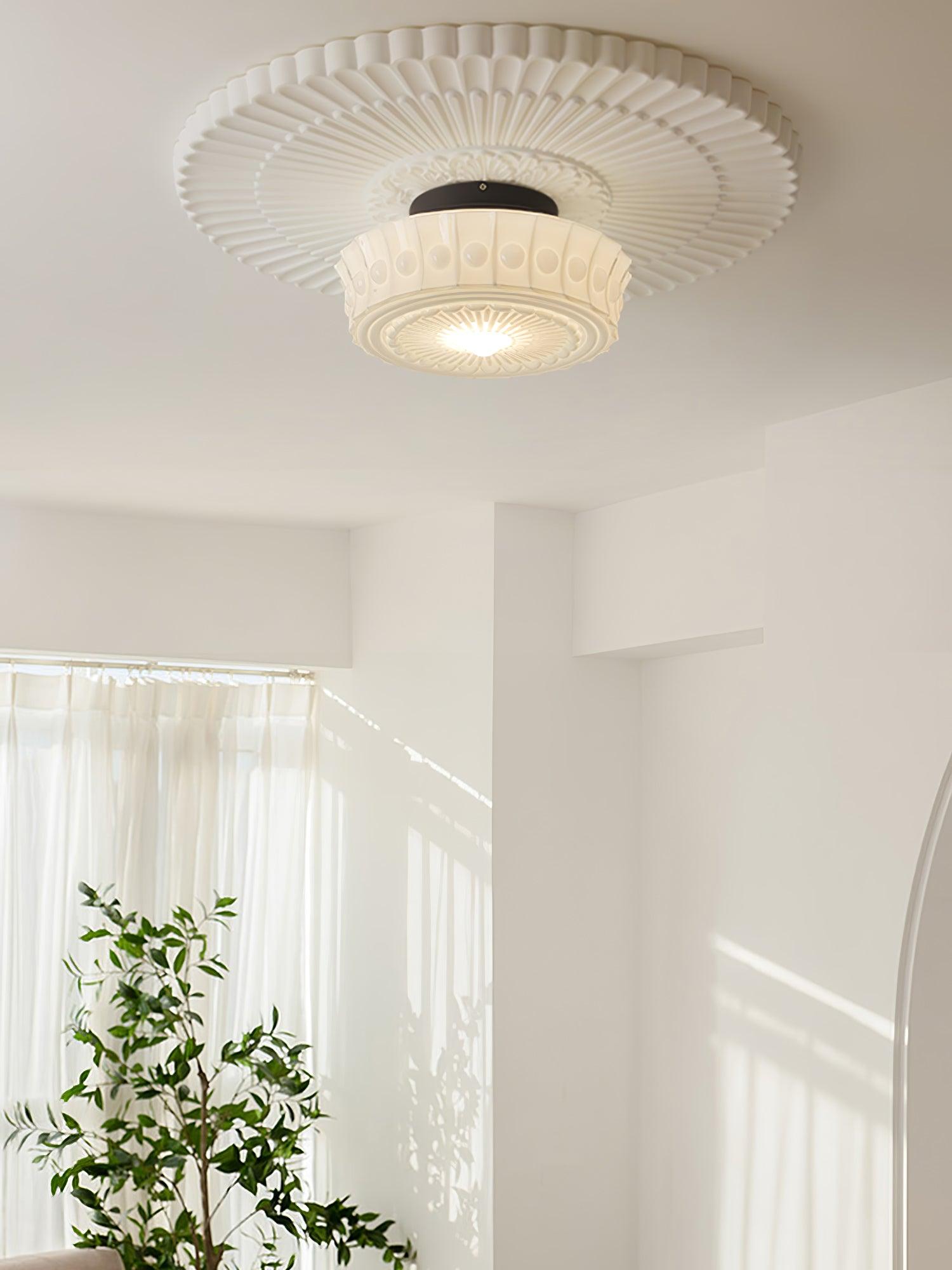 Solara Ceiling Lamp White Glass Floral for Living Room-Neutral Decor