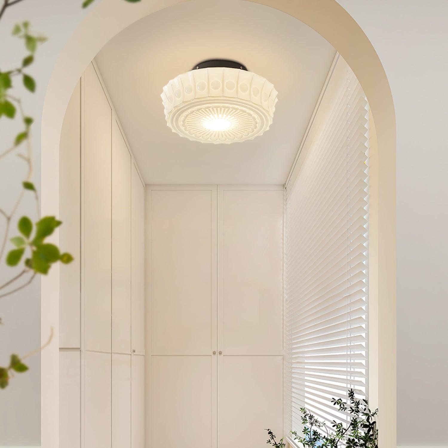 Solara Ceiling Lamp White Glass Floral for Living Room-Neutral Decor