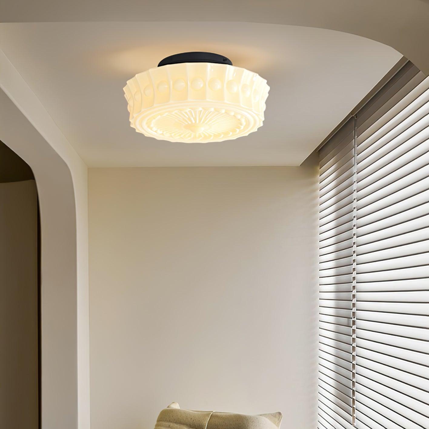 Solara Ceiling Lamp White Glass Floral for Living Room-Neutral Decor