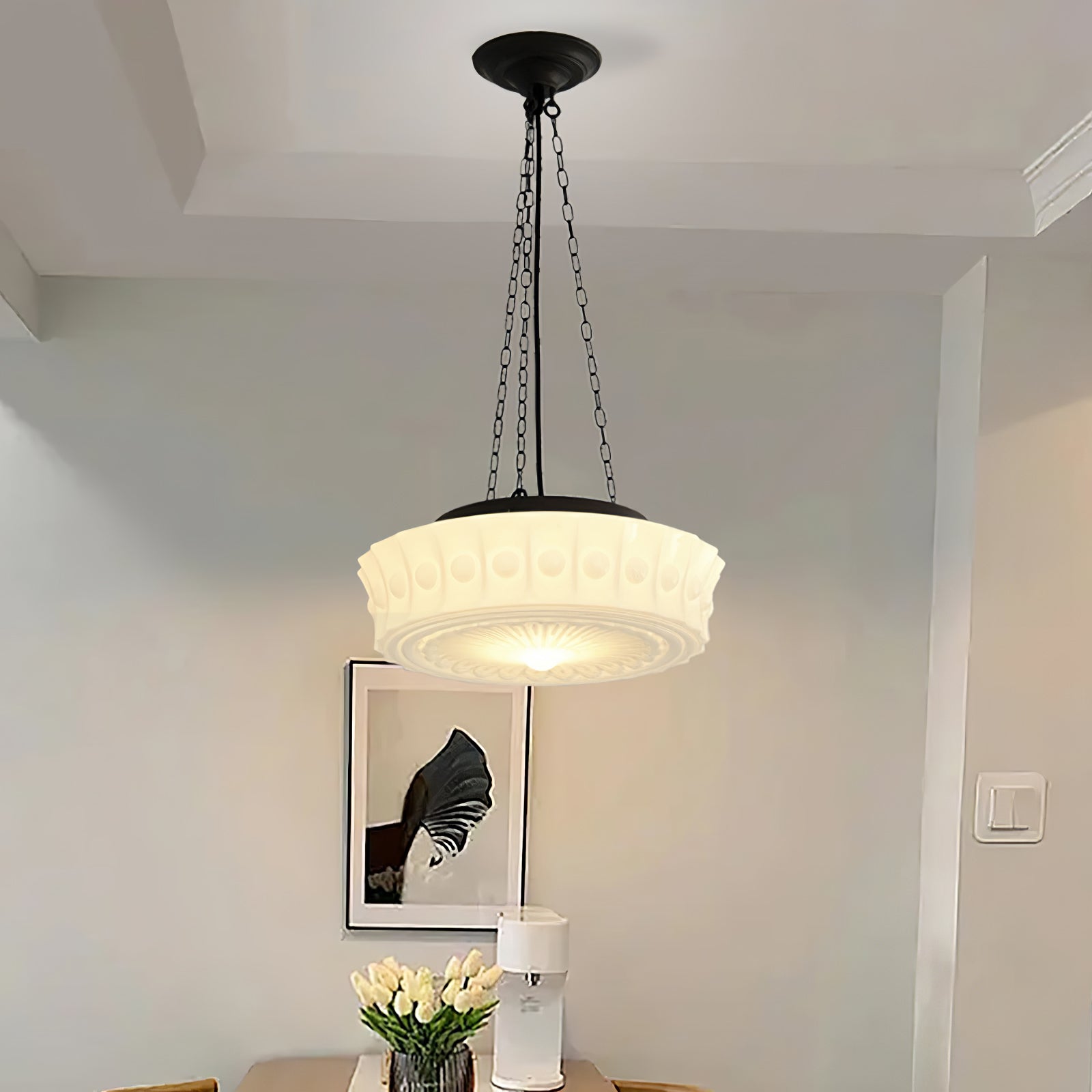 Sirixon Pendant Lamp Chain White Glass-Neutral Decor