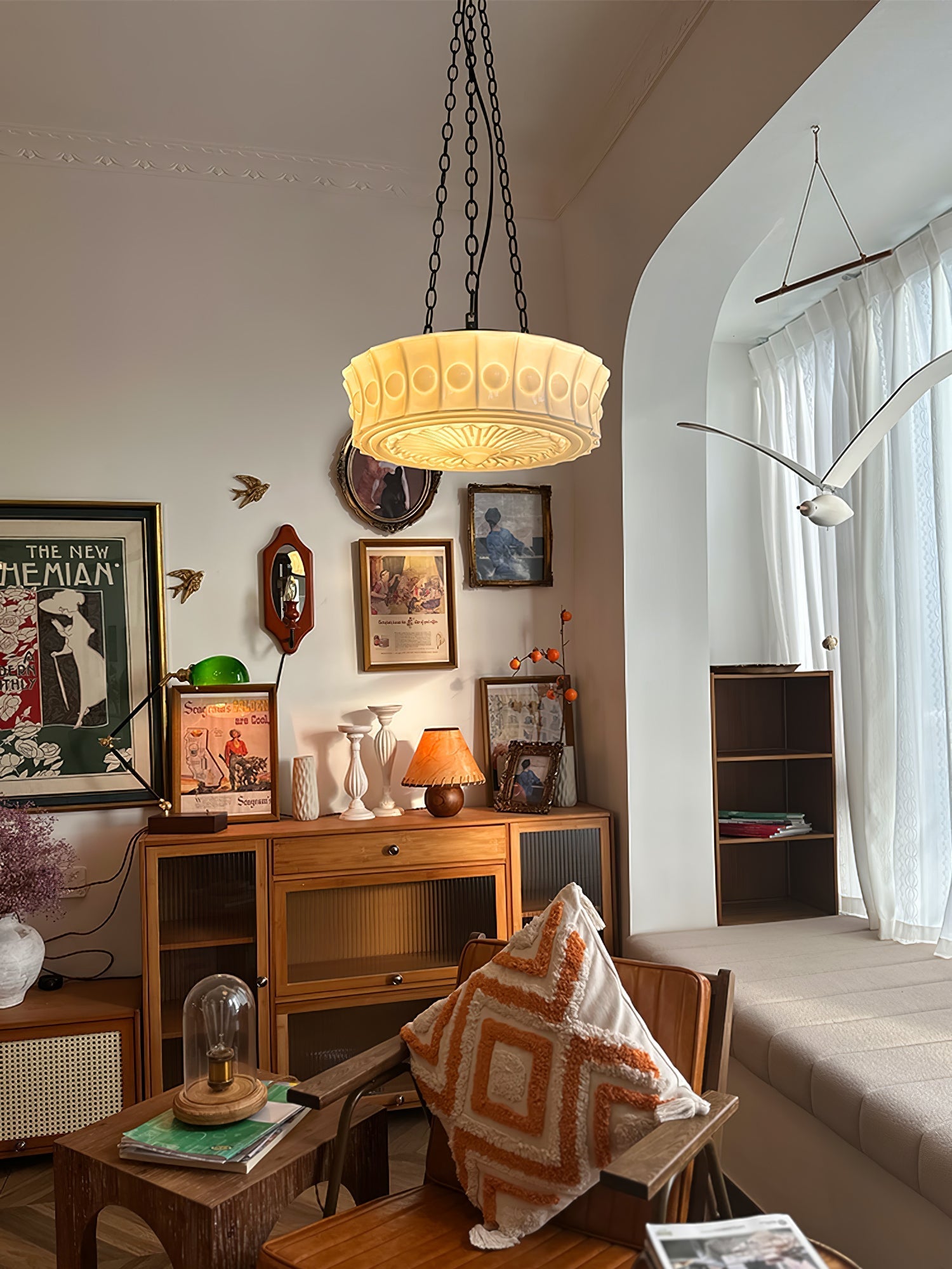 Sirixon Pendant Lamp Chain White Glass-Neutral Decor