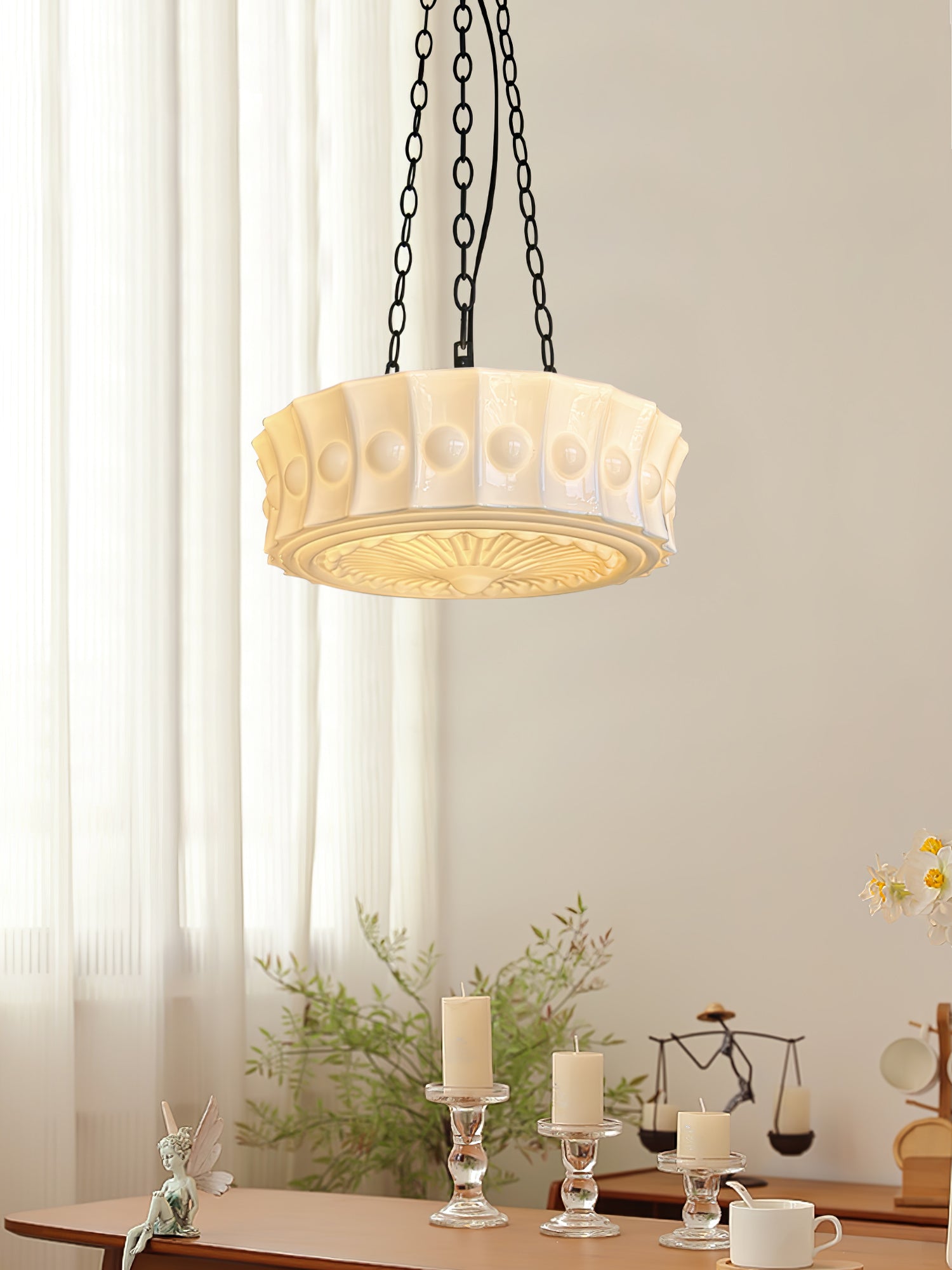 Sirixon Pendant Lamp Chain White Glass-Neutral Decor