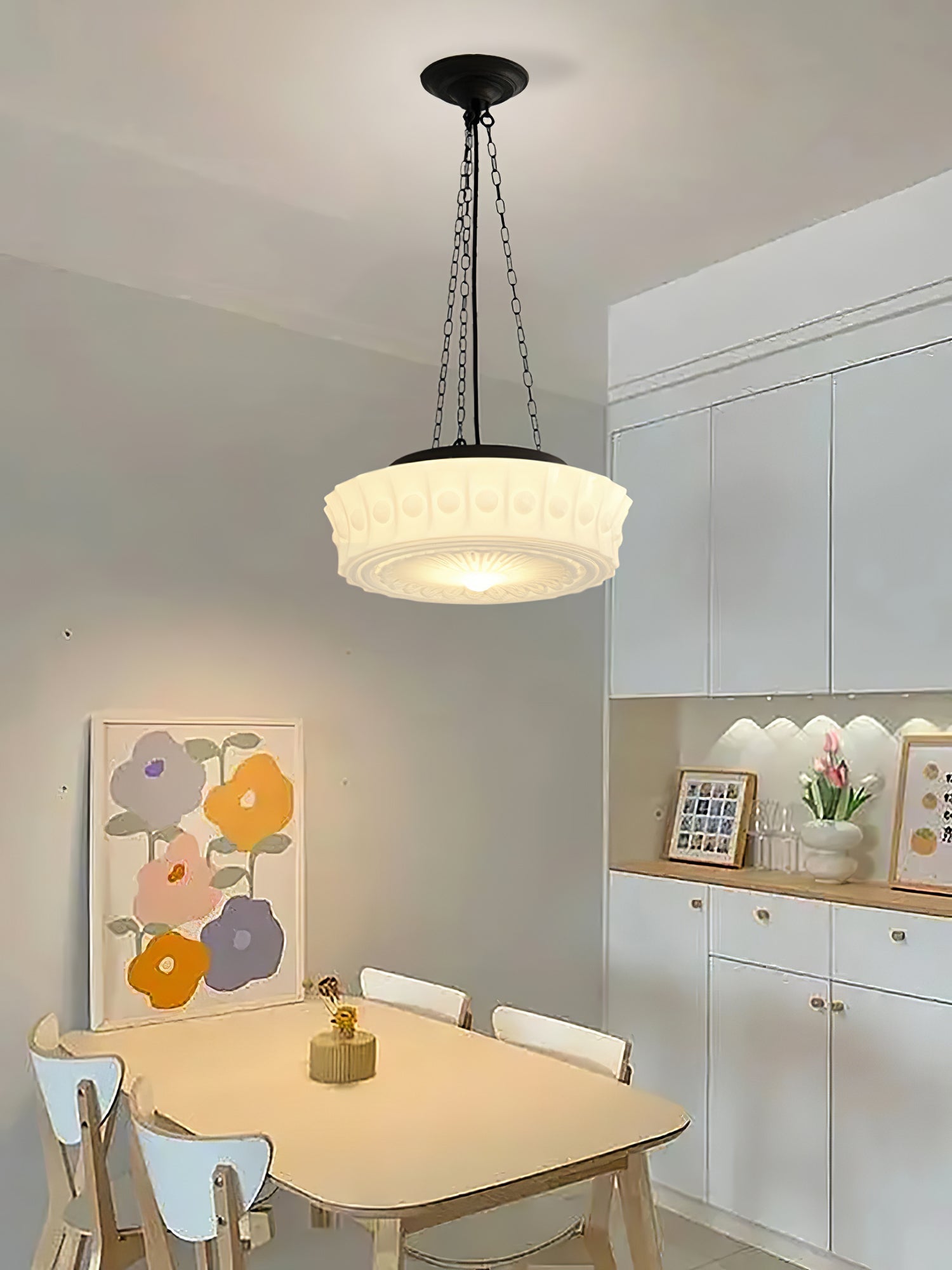 Sirixon Pendant Lamp Chain White Glass-Neutral Decor