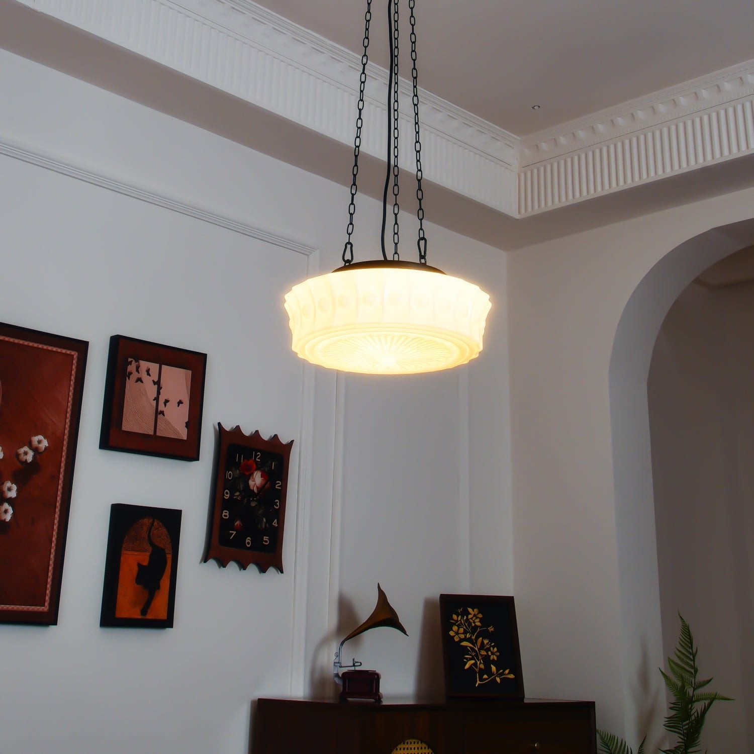 Sirixon Pendant Lamp Chain White Glass-Neutral Decor