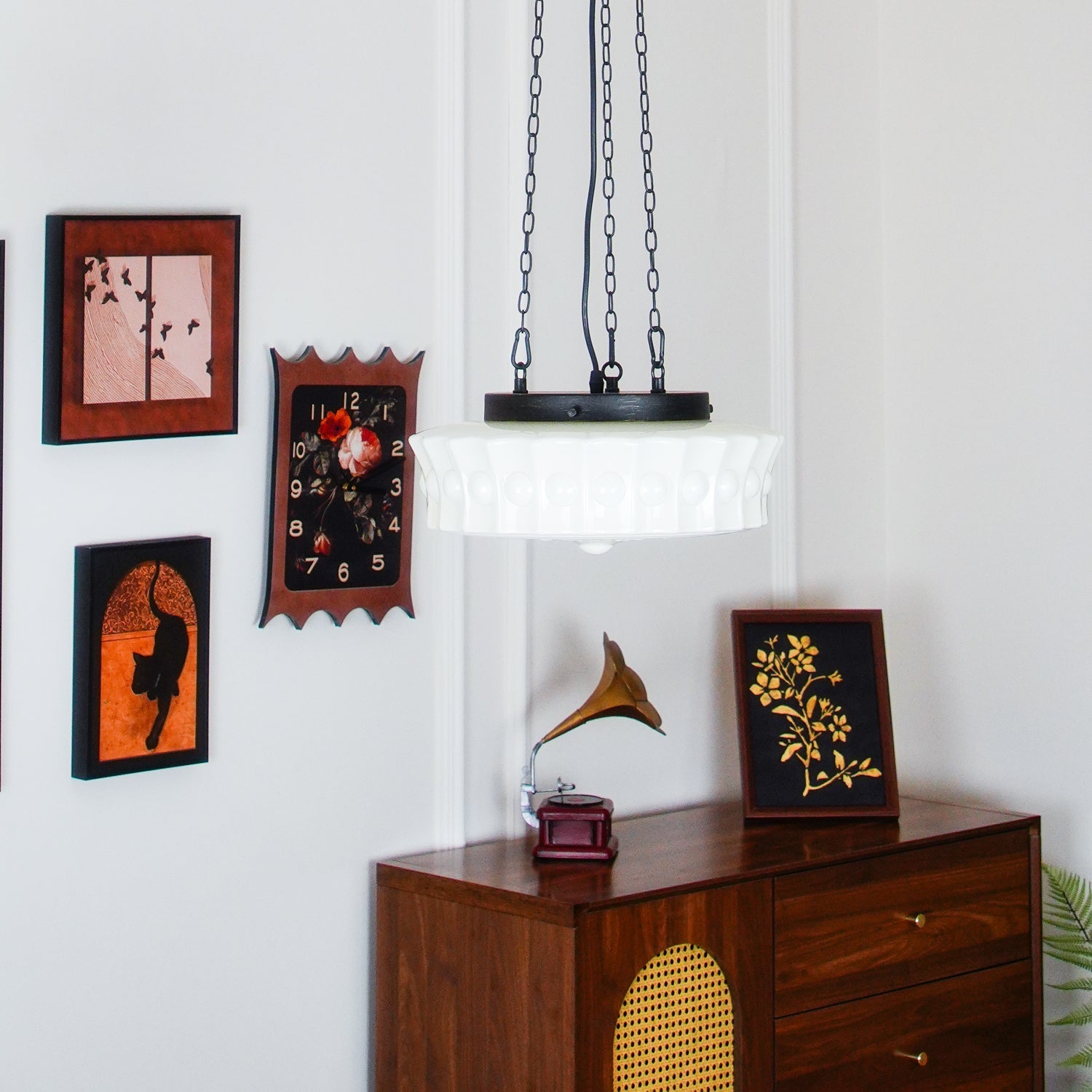 Sirixon Pendant Lamp Chain White Glass-Neutral Decor