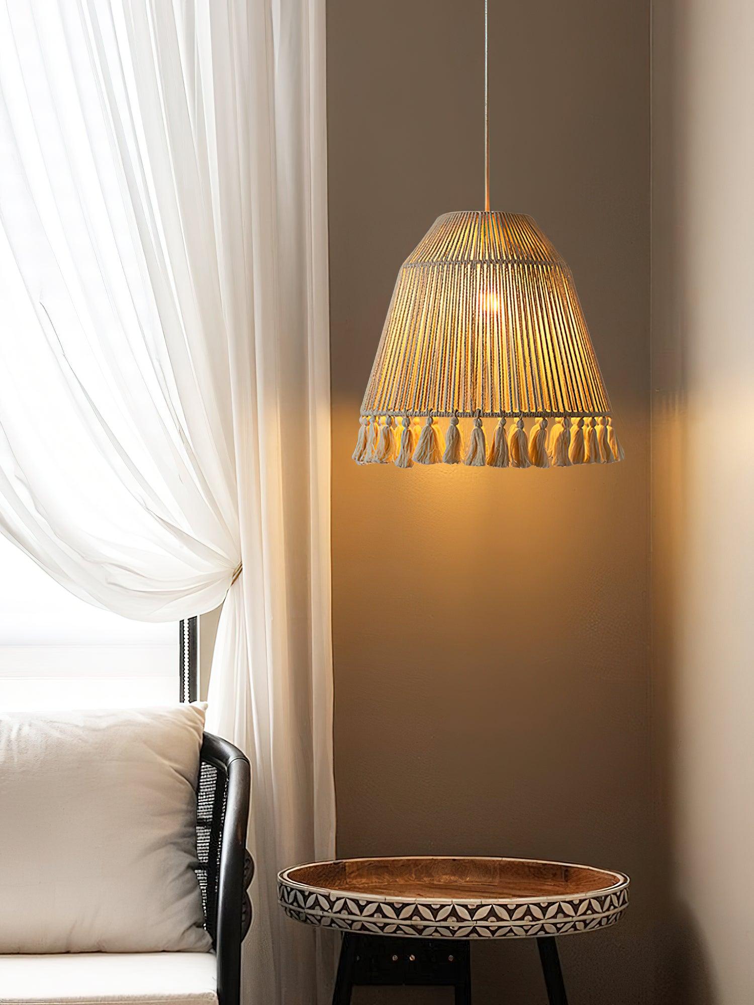 Hlugan Traditional Tassel Rope Pendant Light-Neutral Decor